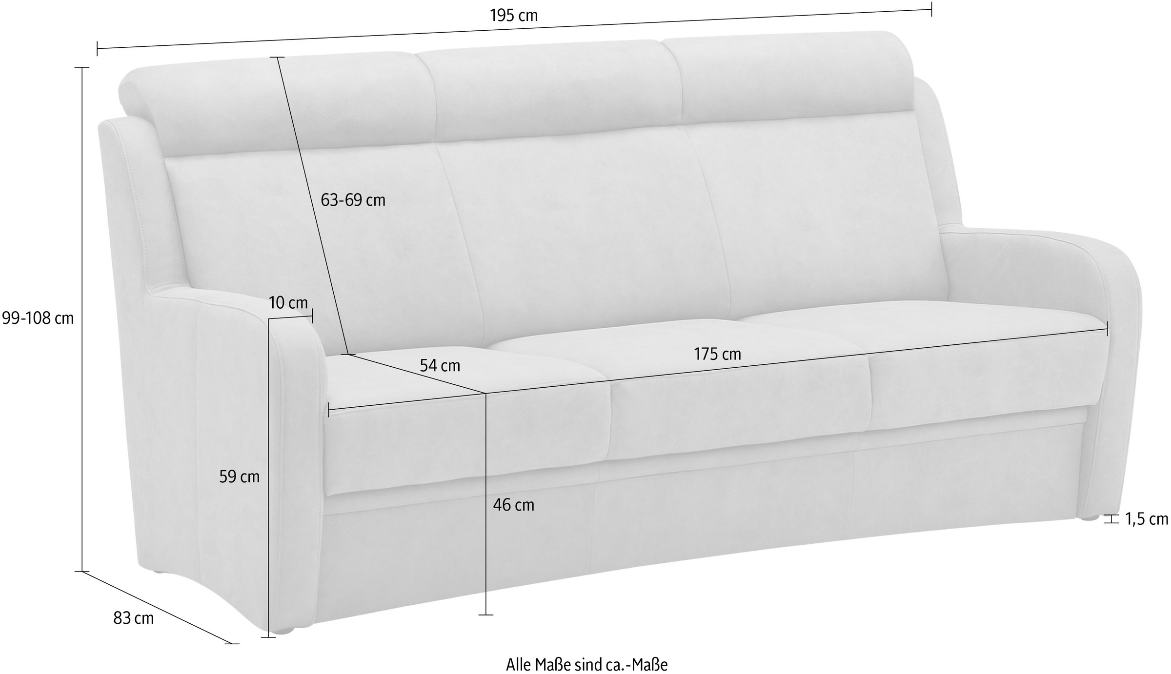 VILLA BECK 3-Sitzer »Varese«, (1 St.), Kopfteilverstellung, wahlweise mit Sitzvorzug, in Sitzhöhe 46 cm