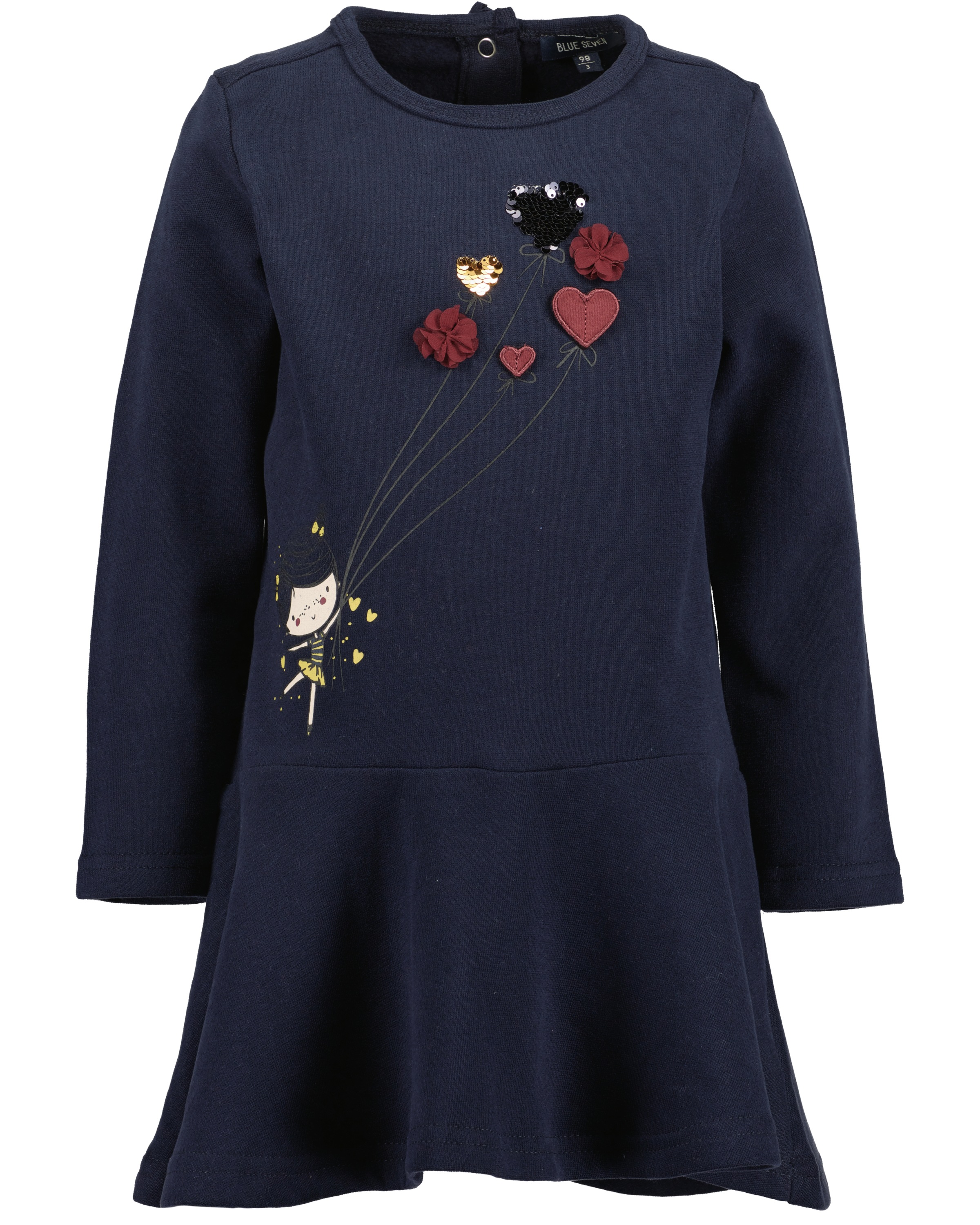 Blue Seven Mädchen Sweatkleid mit tollem Frontmotiv mit Wechselpailletten und Tüllapplikation in blau, Größe 110