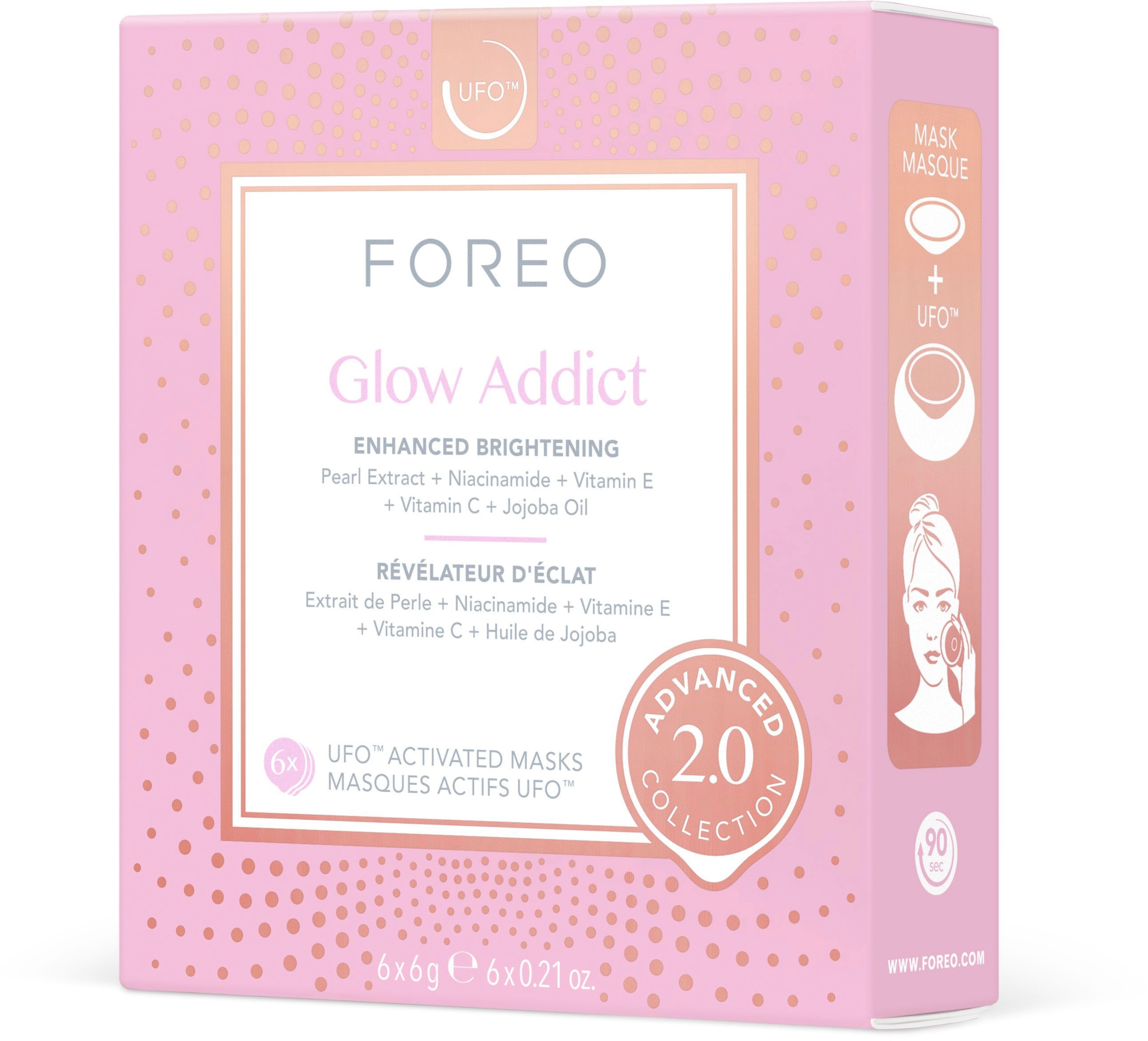 FOREO Gesichtsmaske »UFO™ Mask Glow Addict 2.0«, (Packung, 6 tlg.), komptibel mit UFO™ & UFO™ mini