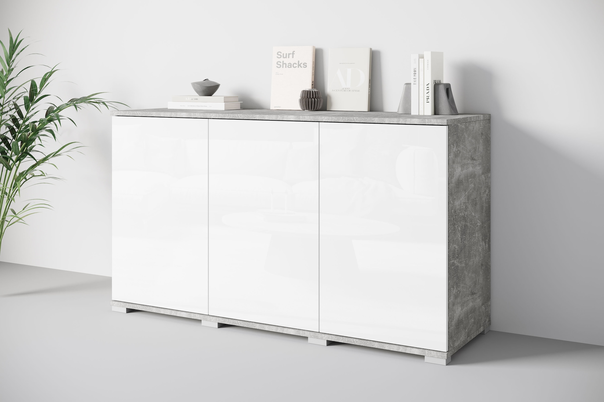 INOSIGN Sideboard »Kenia, moderne grifflose Kommode mit 3 Türen, Breite 120 cm«, (1 St.), Push-to-Open-Fronten, höhenverstellbaren Einlegeböden