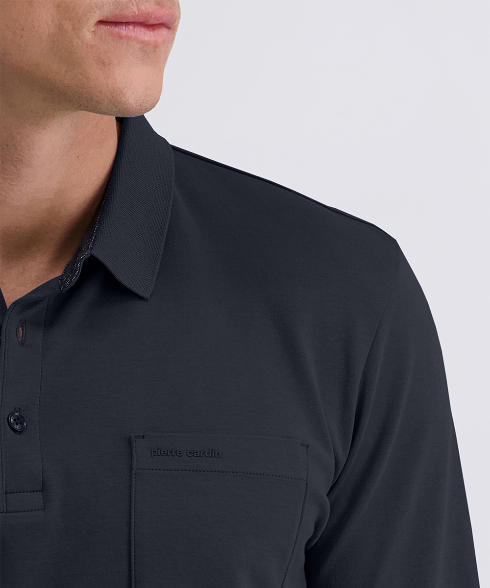 Pierre Cardin Langarm-Poloshirt, Brusttasche mit Marken- Applikation