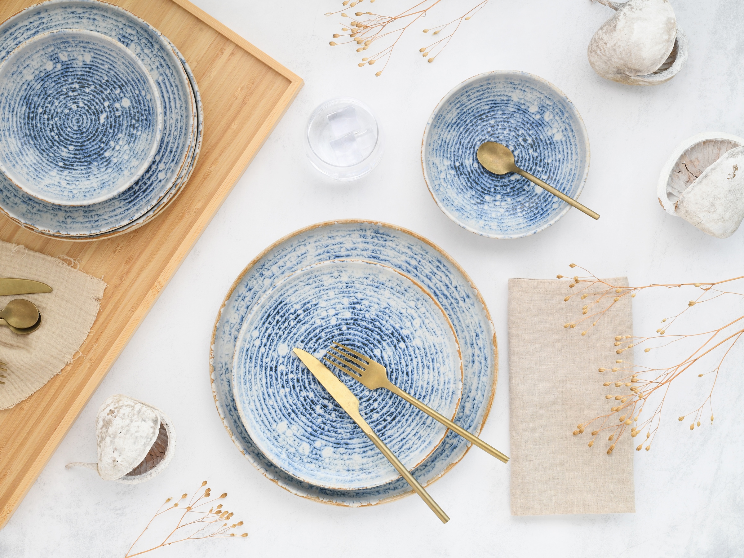 CreaTable Teller-Set »Uno Mykonos, Tellerset 12-tlg« Sommerlich, Vintage Style, Reaktivglasur