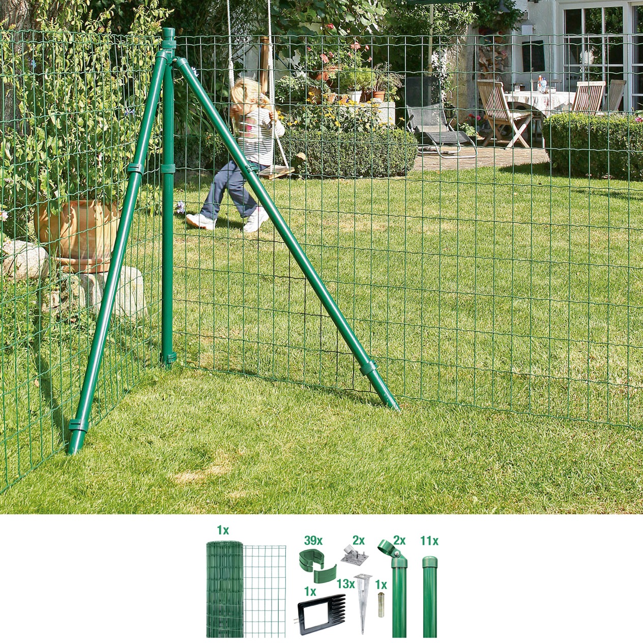 Alberts Schweißgitter »Fix-Clip Pro®«, (Set), 122 cm hoch, 25 m, grün beschichtet, mit Bodenhülsen