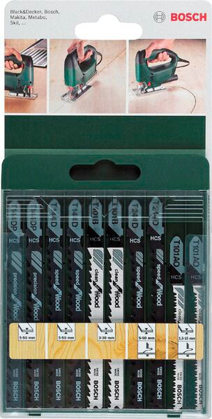 Bosch Home & Garden Stichsägeblatt »T-Schaft T 144 D (2x); T 244 D (2x); T 101 B (2x); T 101 AO (2x); T 144 DP (2x)«, (Set, 10 St.), für Holz, T-Schaft