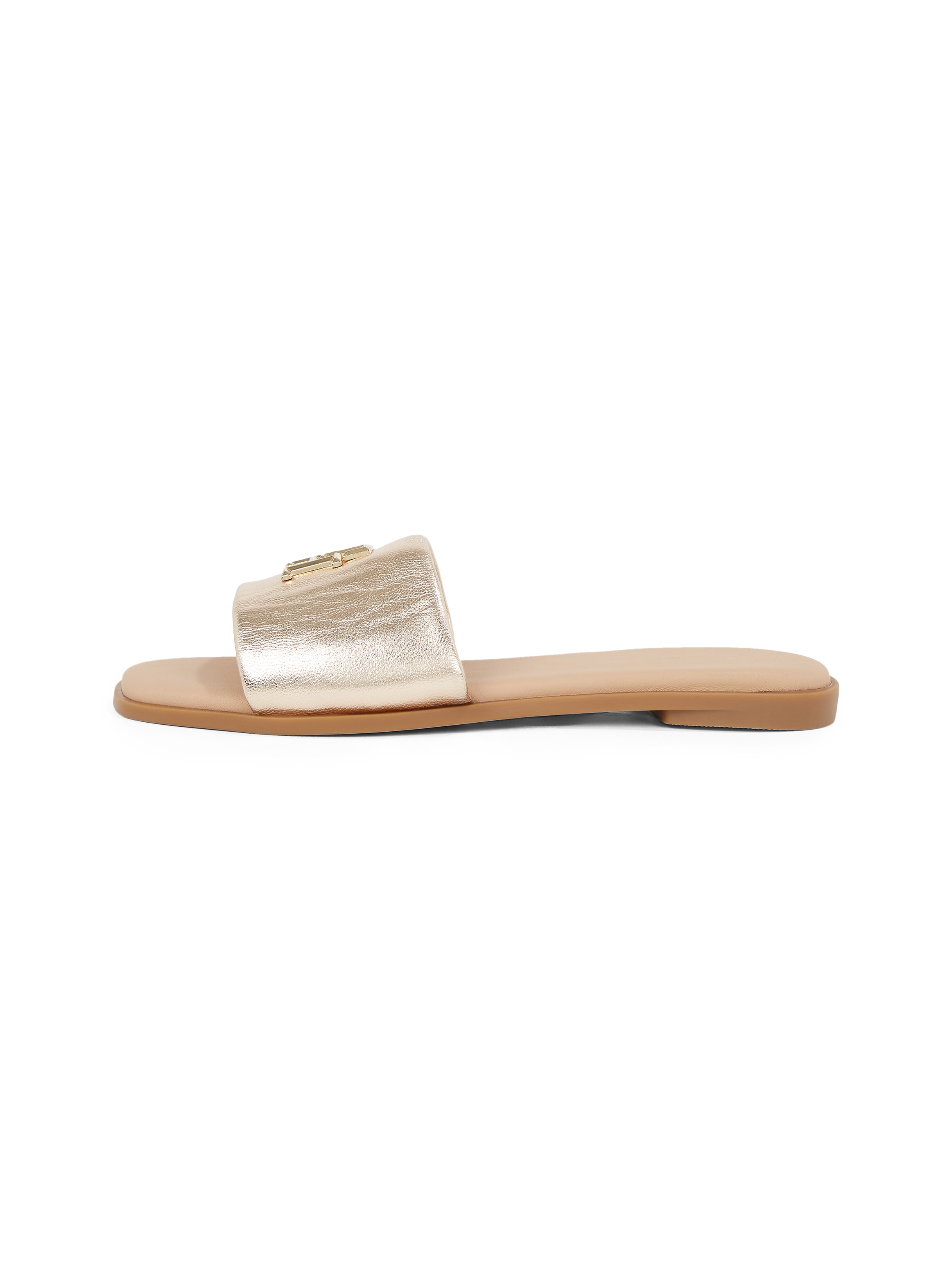 Tommy Hilfiger Pantolette »TH LOGO HW METALLIC LEATHER MULE«, Sommerschuh, Flats, Bequemschuh mit TH-Schmuckelement