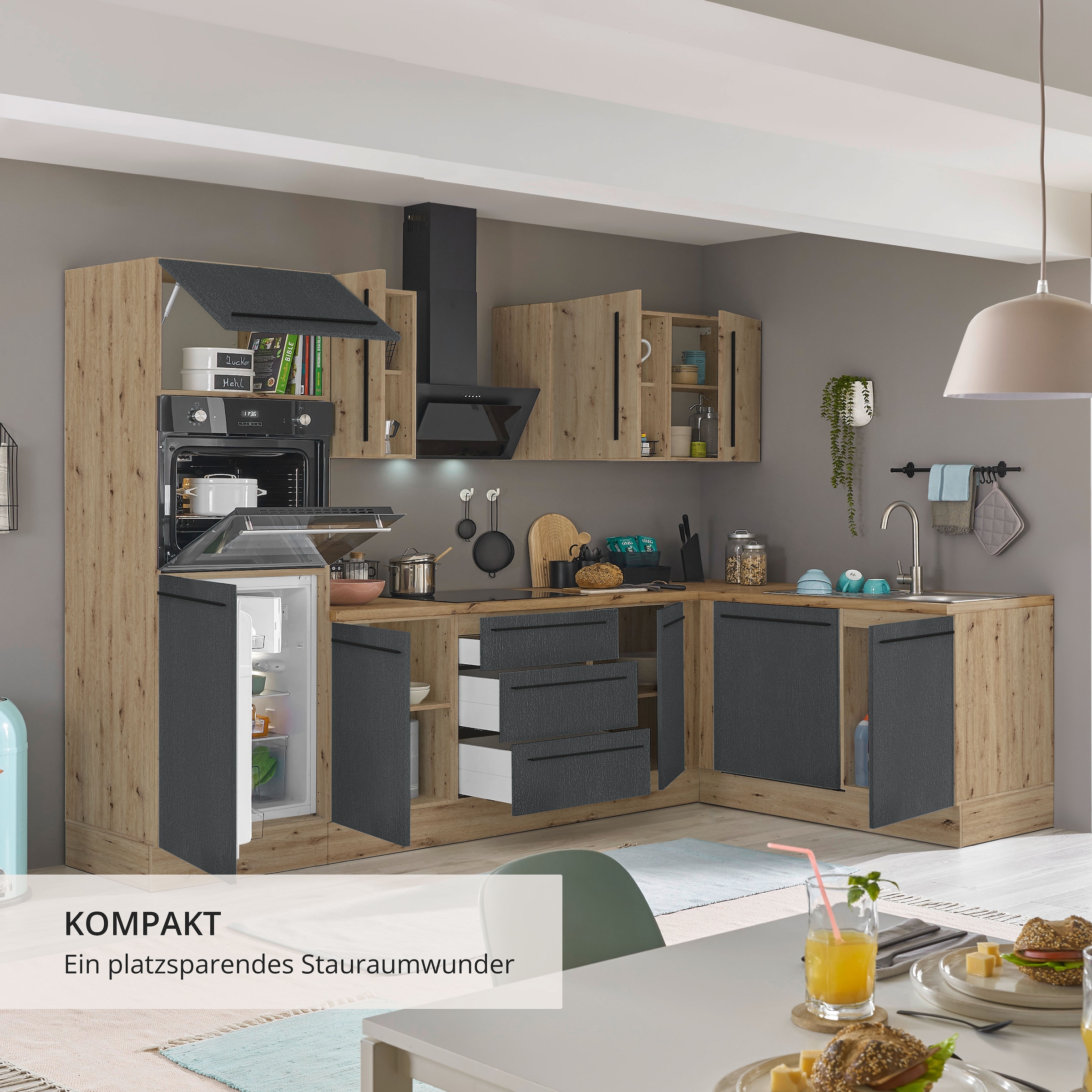 KOCHSTATION Winkelküche »Florida, Stellbreite 280x165 cm« wahlweise mit E-Geräten, mit Softclose für Türen und Schubkästen