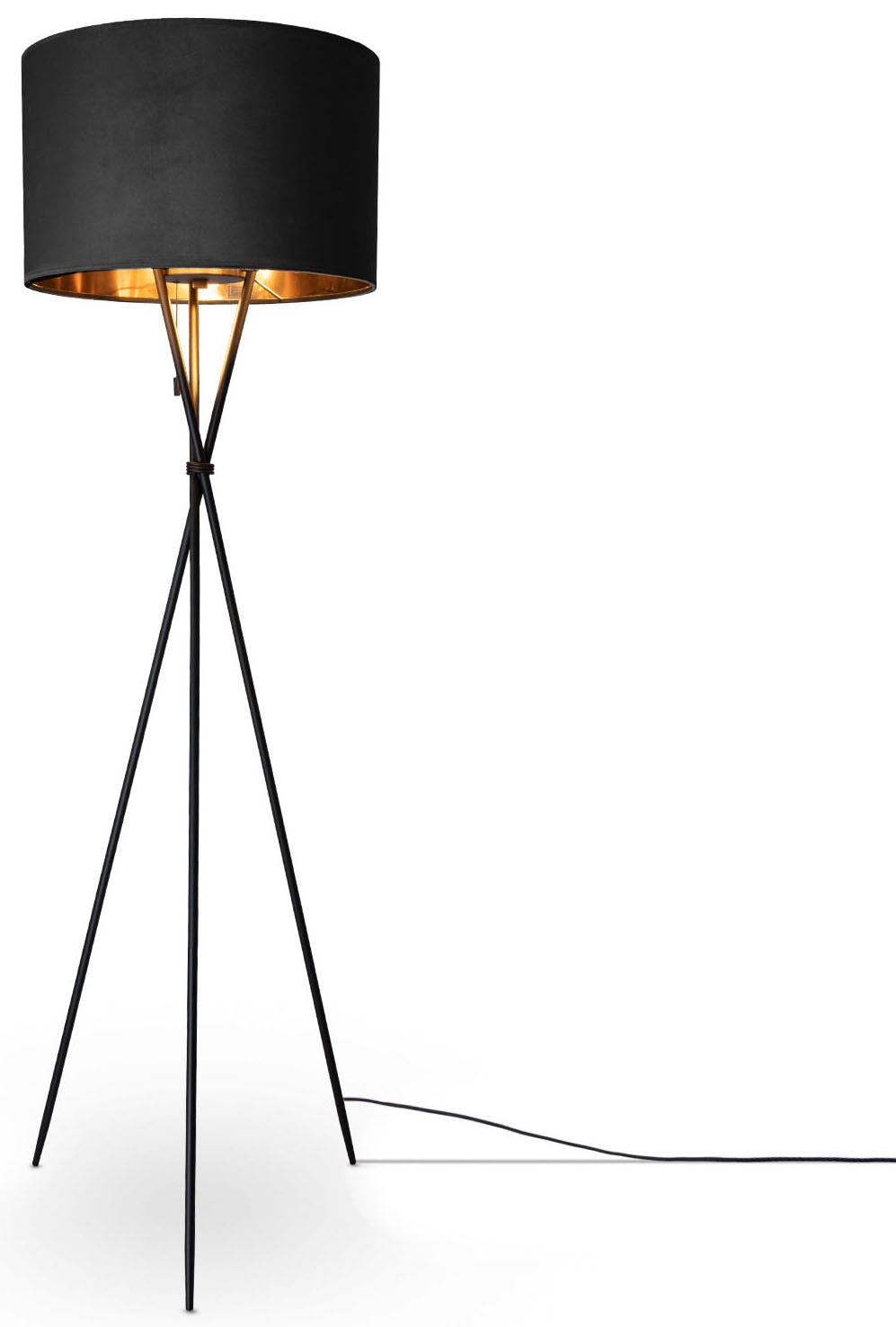 Paco Home Stehlampe »Kate uni Color«, Leuchtmittel E27 | ohne Leuchtmittel, Wohnzimmer Dreibein Standleuchte Velour Höhe 177,5cm Filigran E27