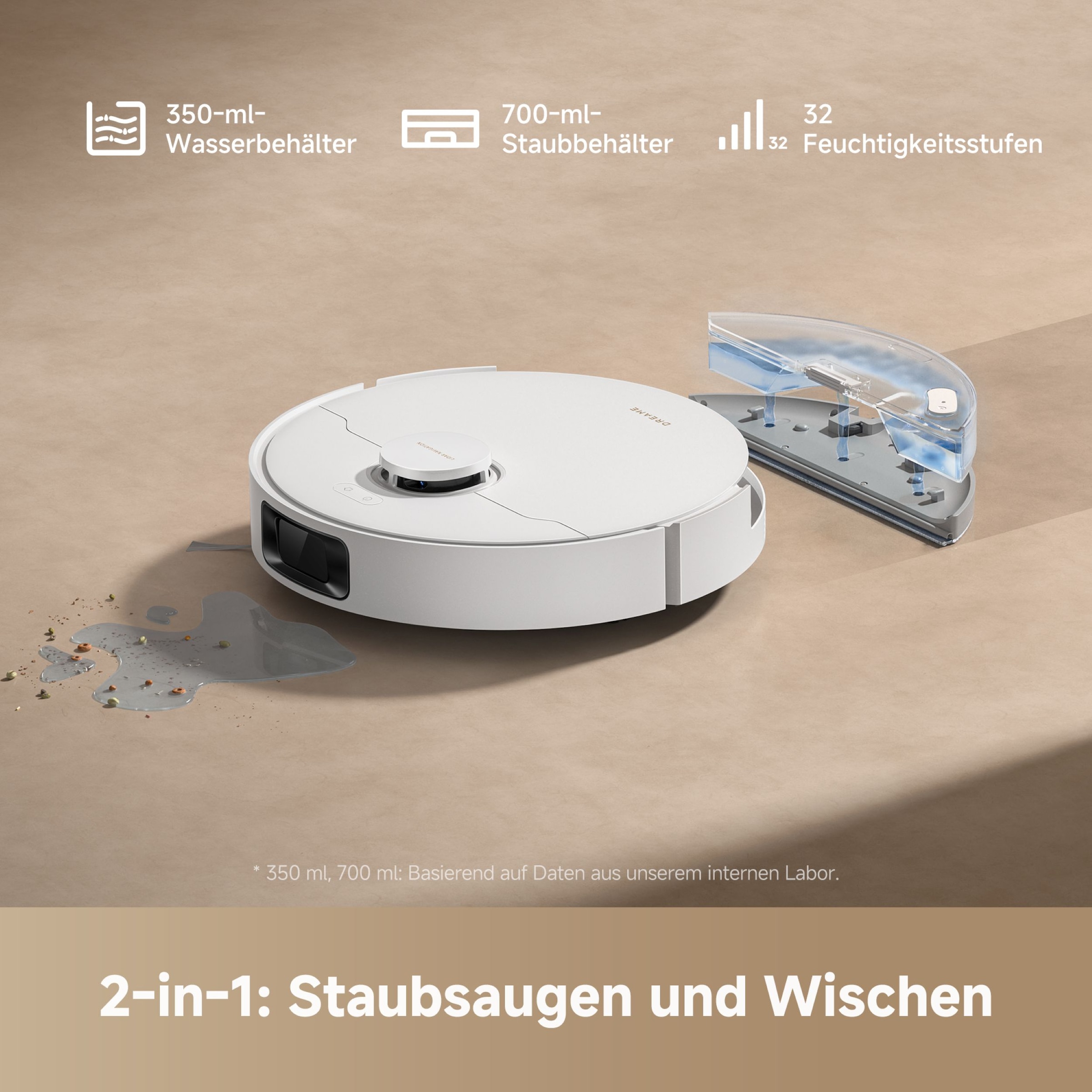 Dreame Nass-Trocken-Saugroboter »D20 White« 13.000 Pa, Haarentwirrung, Wischfunktion