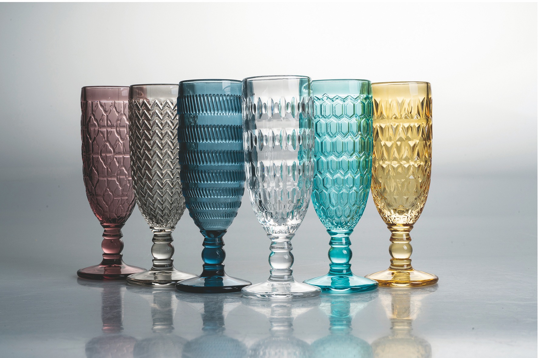 Villa d'Este Sektglas »Geometrie«, (Set, 6 tlg.), Gläser-Set, Sektflöten, 6-teilig, Inhalt 160 ml