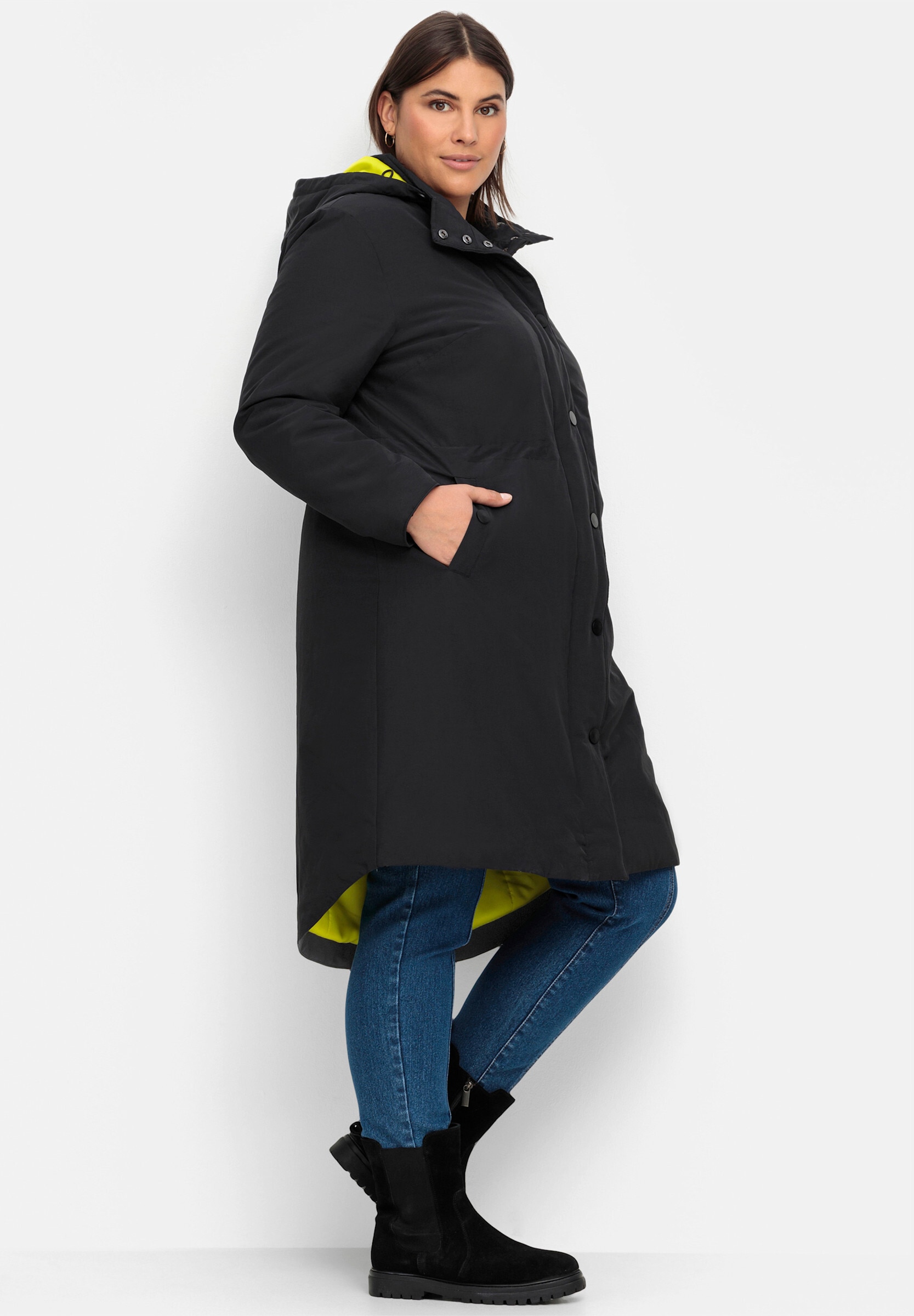 Sheego Langjacke »Mantel Parka mit Kontrast-Futter« Abnehmbare Kapuze