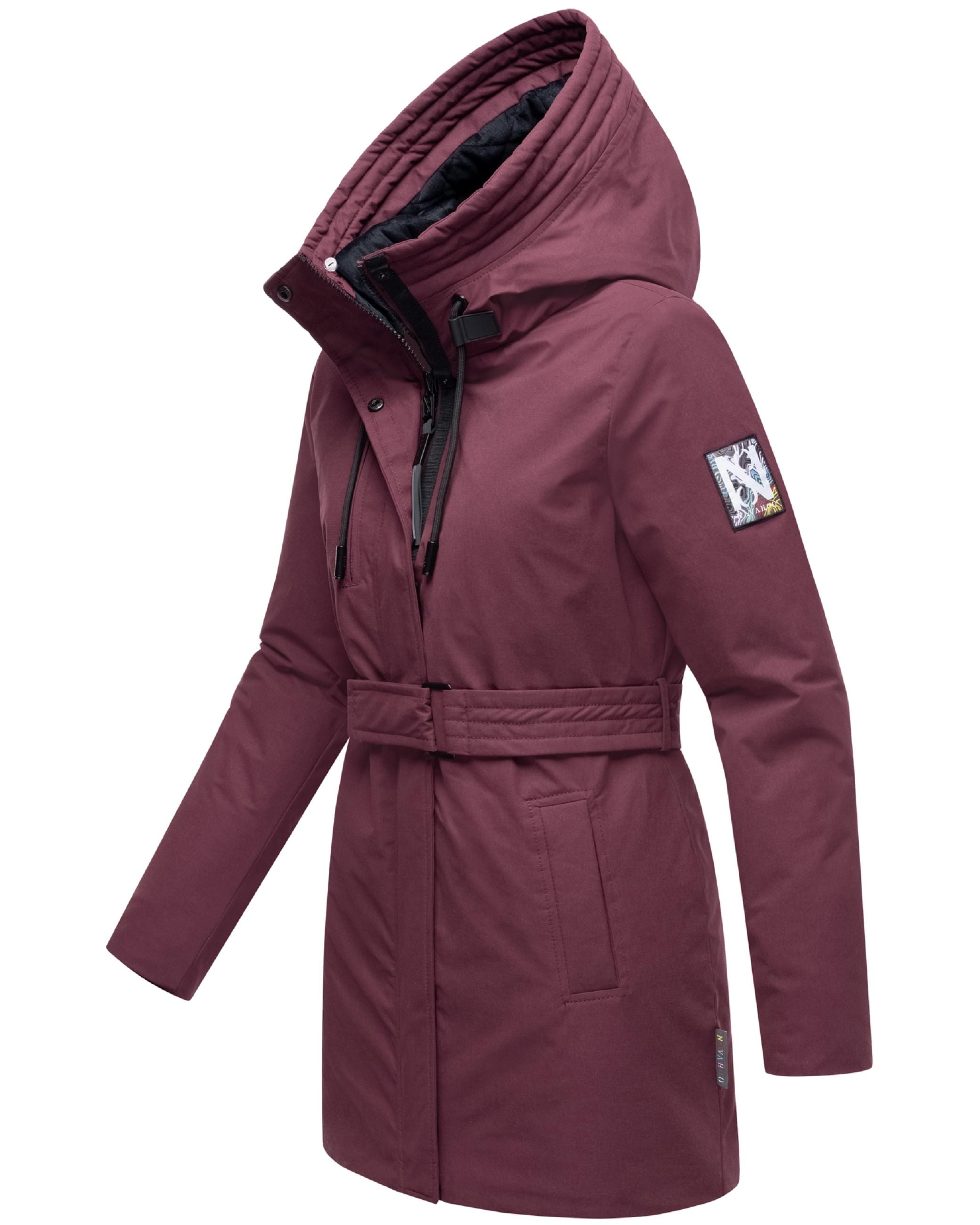 Navahoo Winterjacke »Parka Eishauch 14«, mit Kapuze, Damen Winterparka mit Taillengürtel und Fleece-Kragen