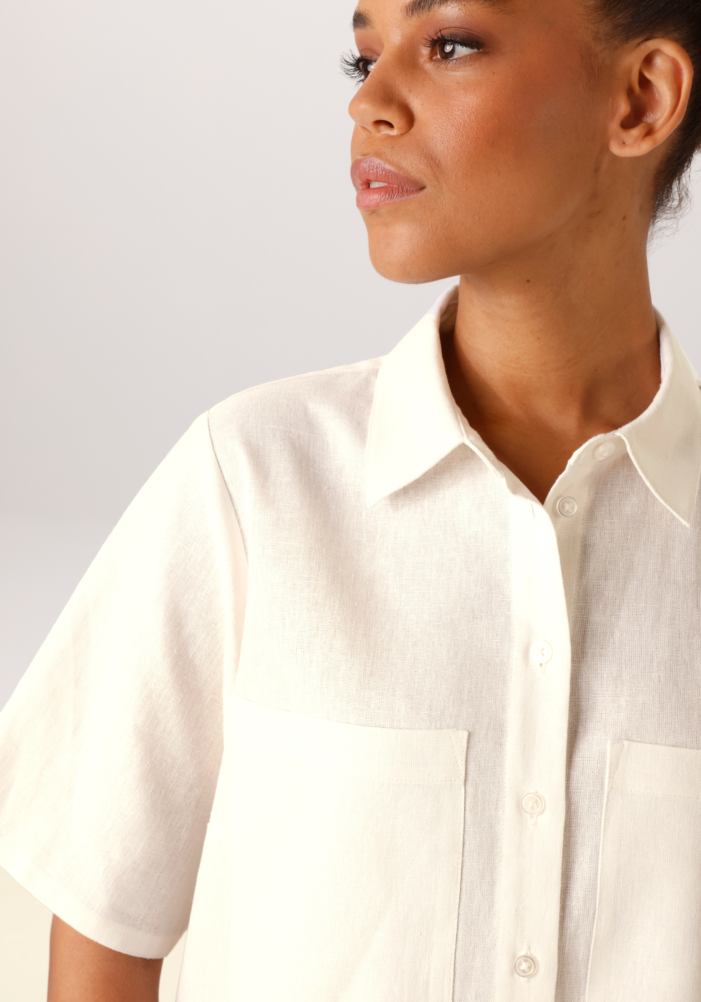 Aniston CASUAL Kurzarmbluse mit Leinen - NEUE KOLLEKTION