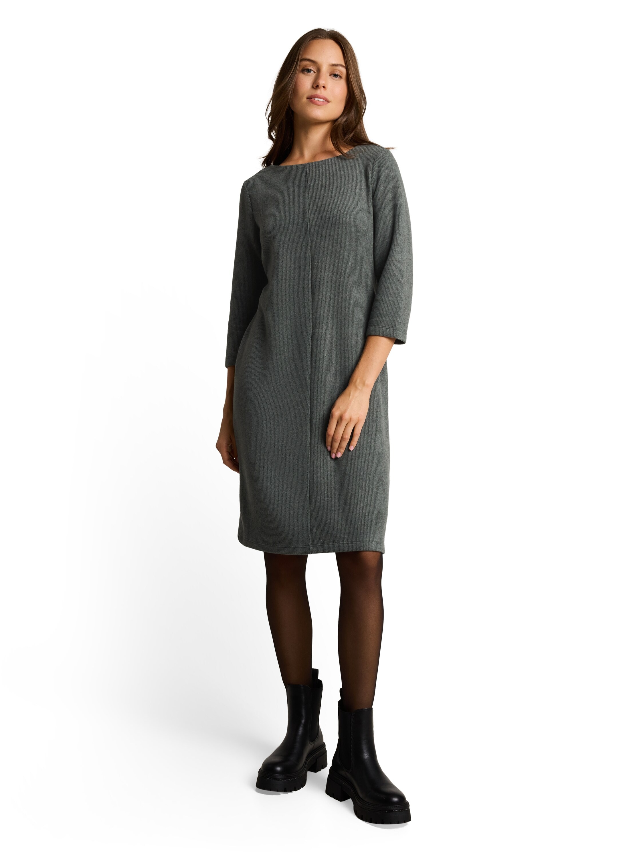 TOM TAILOR Midikleid Ohne Taschen 3/4-Arm-Strickkleid mit U-Boot-Ausschnitt