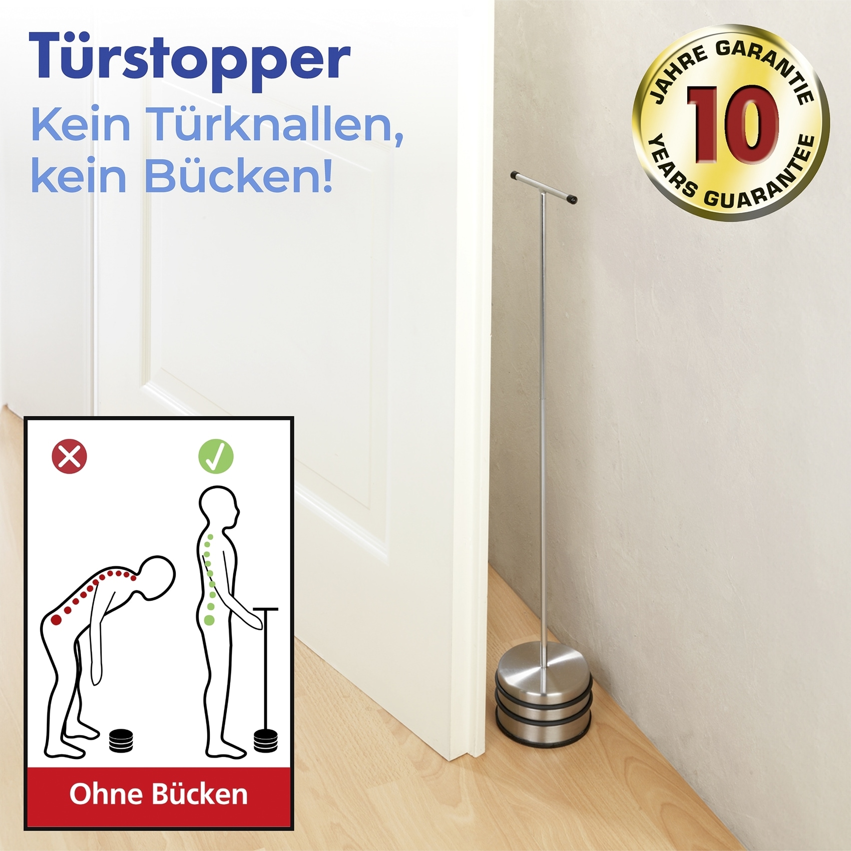 WENKO Türstopper »Modell Big Boy« 2 Stk. tlg. Anti-Rutsch-Unterseite, praktische Griffstange, robust und langlebig