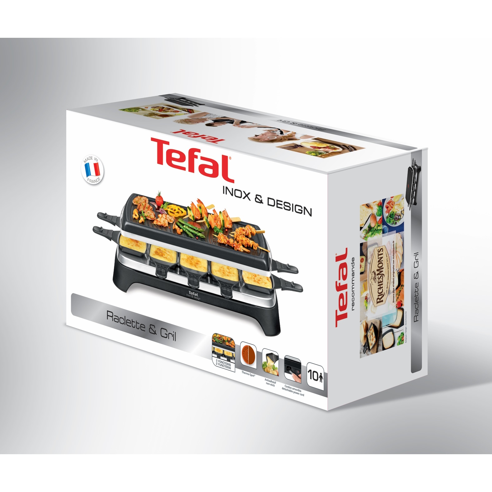 Tefal Raclette »Ambiance, inkl. Tischgrill-Funktion, abnehmbares Kabel« 10 Stk. Raclettepfännchen 1.350 W spülmaschinengeeignete Platte, RE4588