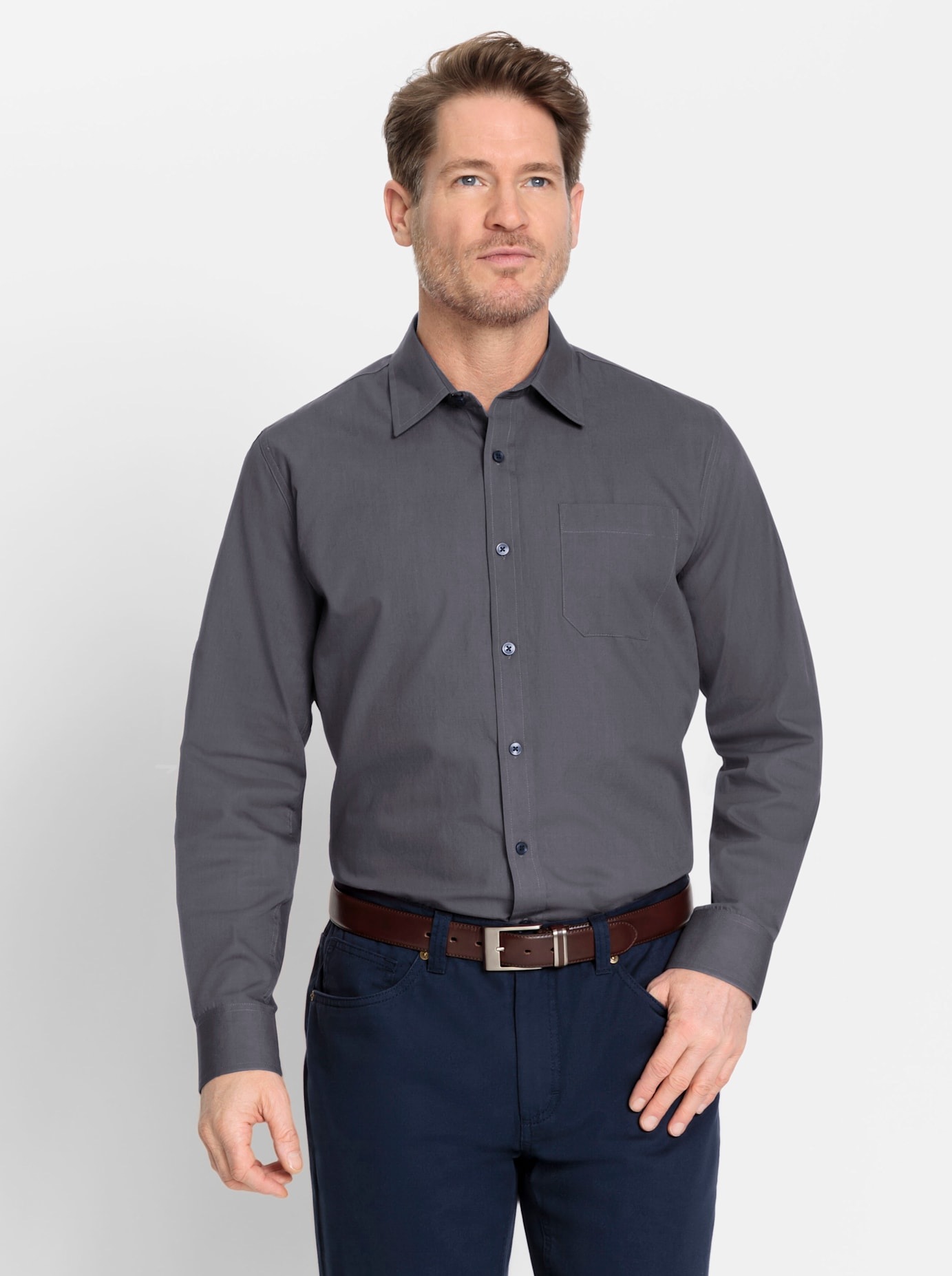 Marco Donati Herren Langarmhemd in grau, Größe 43/44