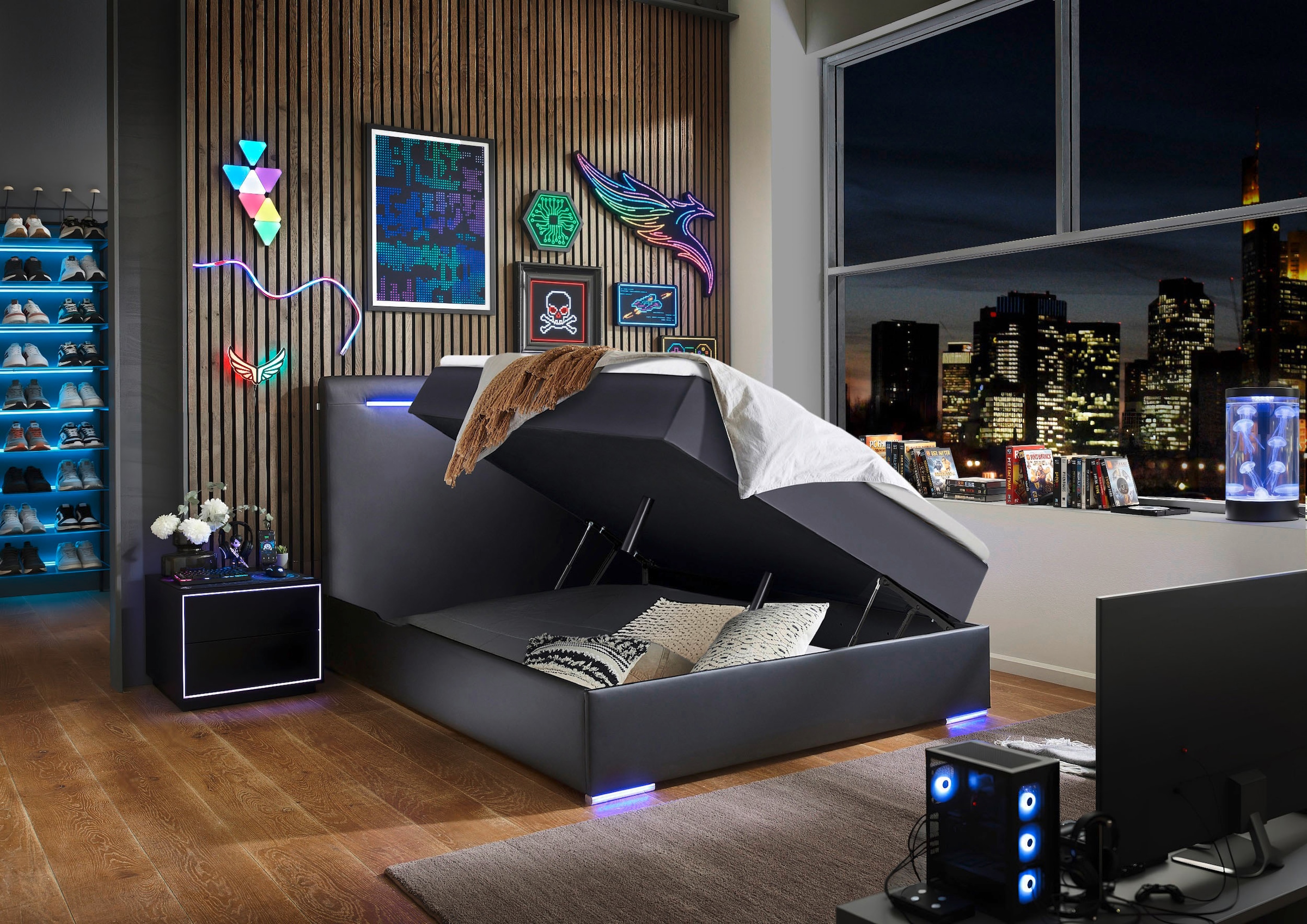 meise.möbel Boxbett »Candela inkl. Bettkasten, Topper & LED-Beleuchtung an Kopfteil & Füßen«