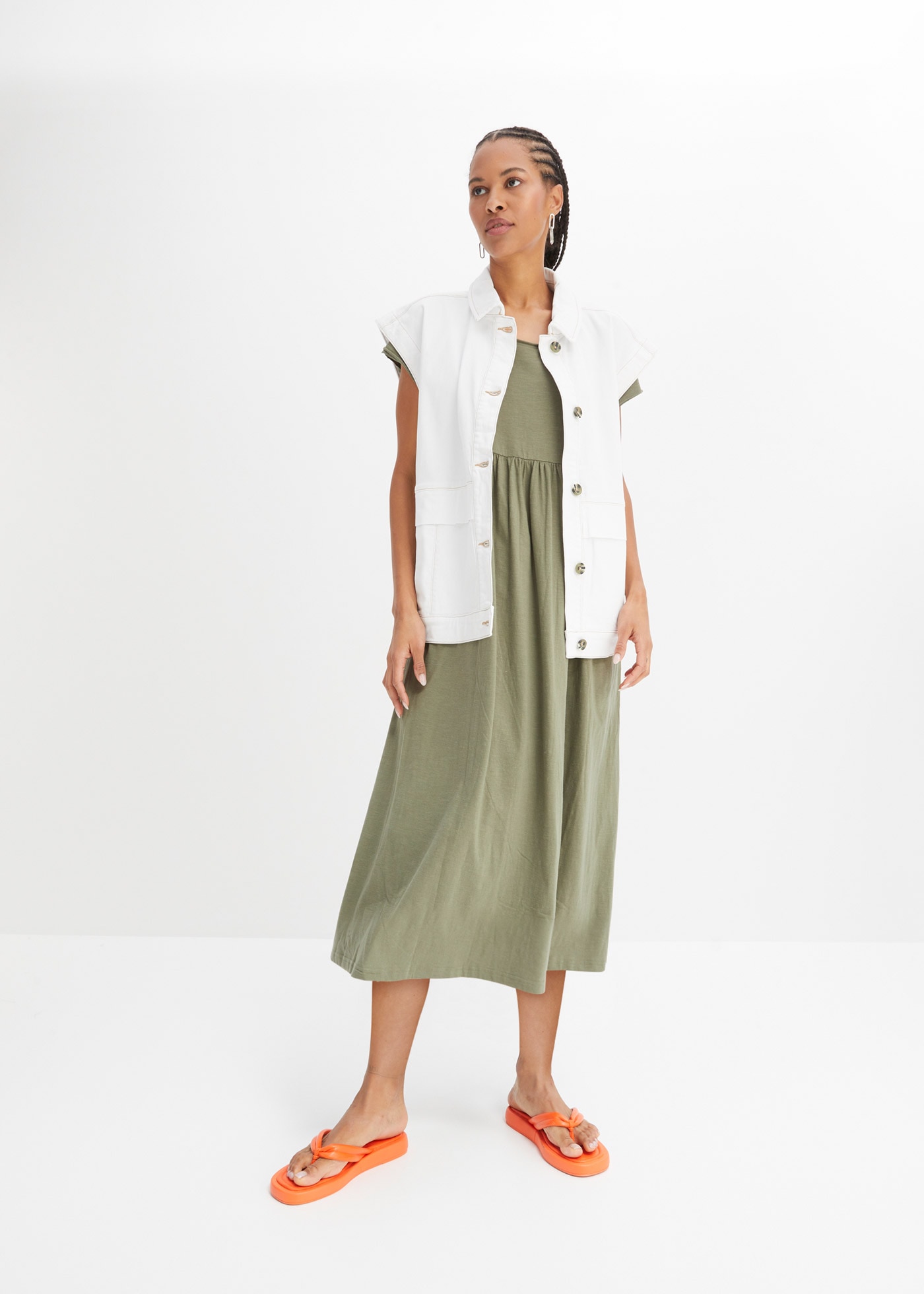 bonprix Midikleid »Midikleid aus reiner Baumwolle« aus reiner Baumwolle, lockere Passform, mit Schlitzdetail