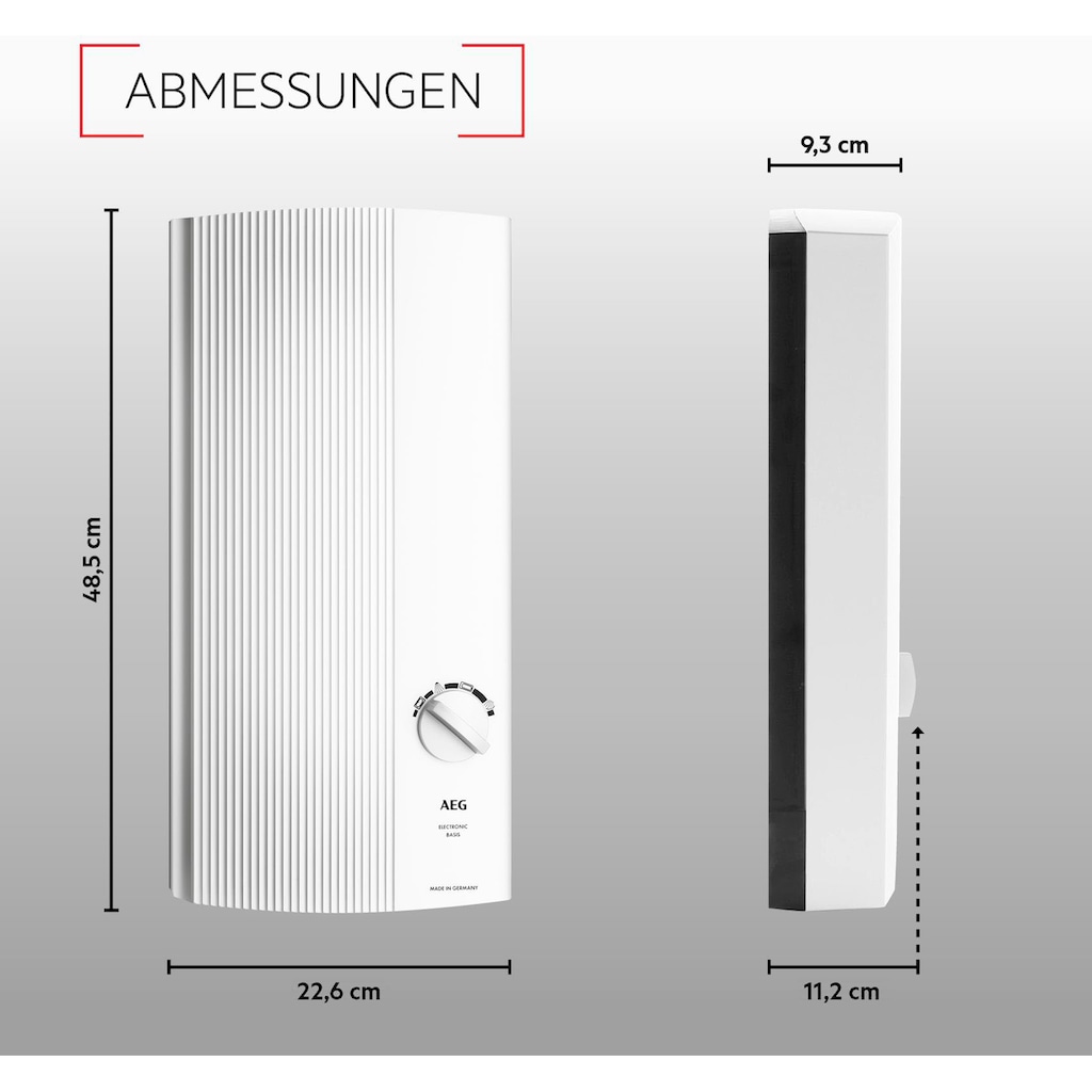 AEG-Haustechnik Komfort-Durchlauferhitzer »DDLE Basis 18/21/24 kW, stufenlose Temperaturwahl«, Temperatureinstellung mit Anwendungssymbolen