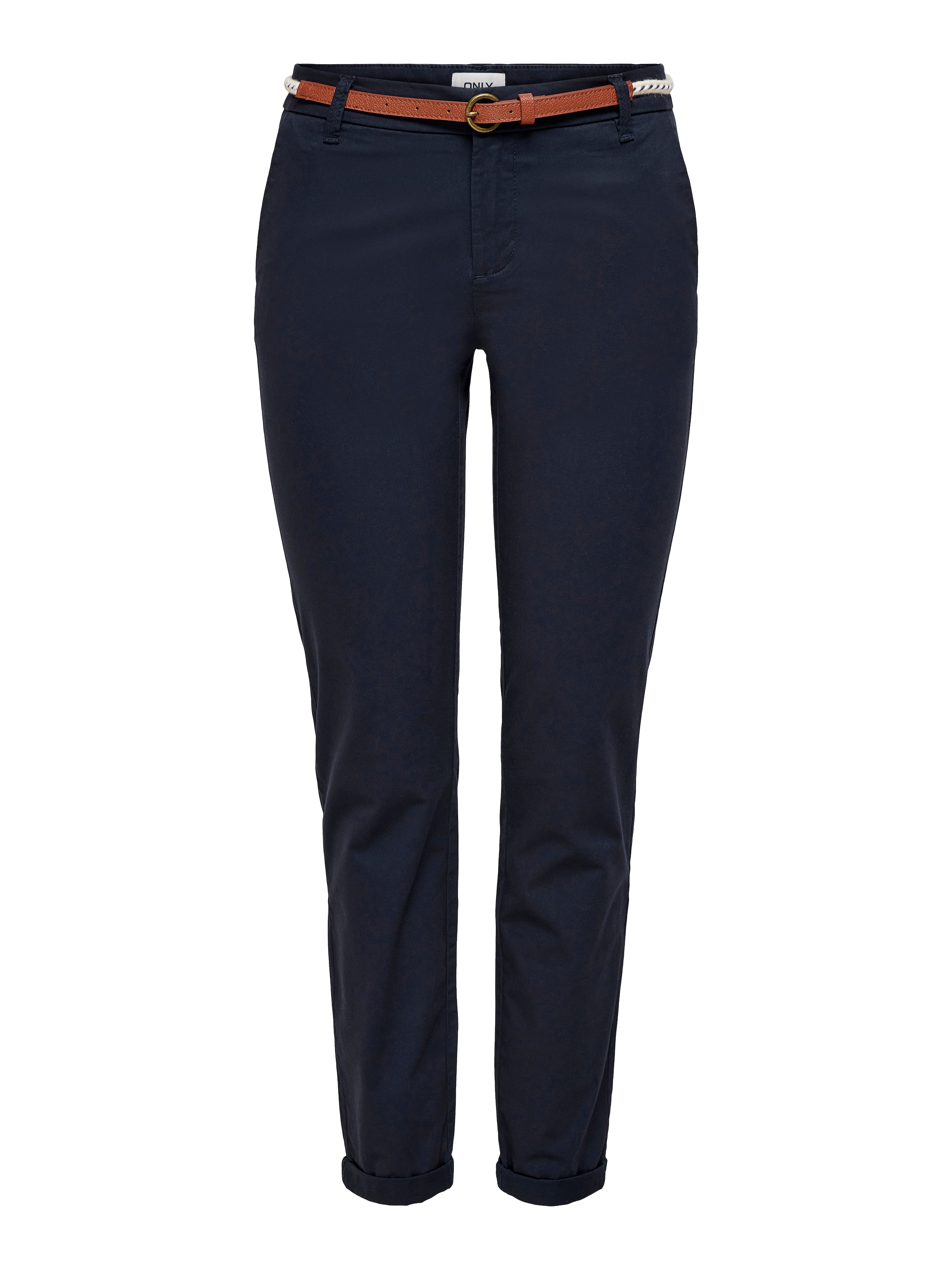 ONLY Chinohose »ONLBIANA – Chinohose mit Gürtel und Umschlagsaum«  slim fit, modisch, Web, Baumwollmischung