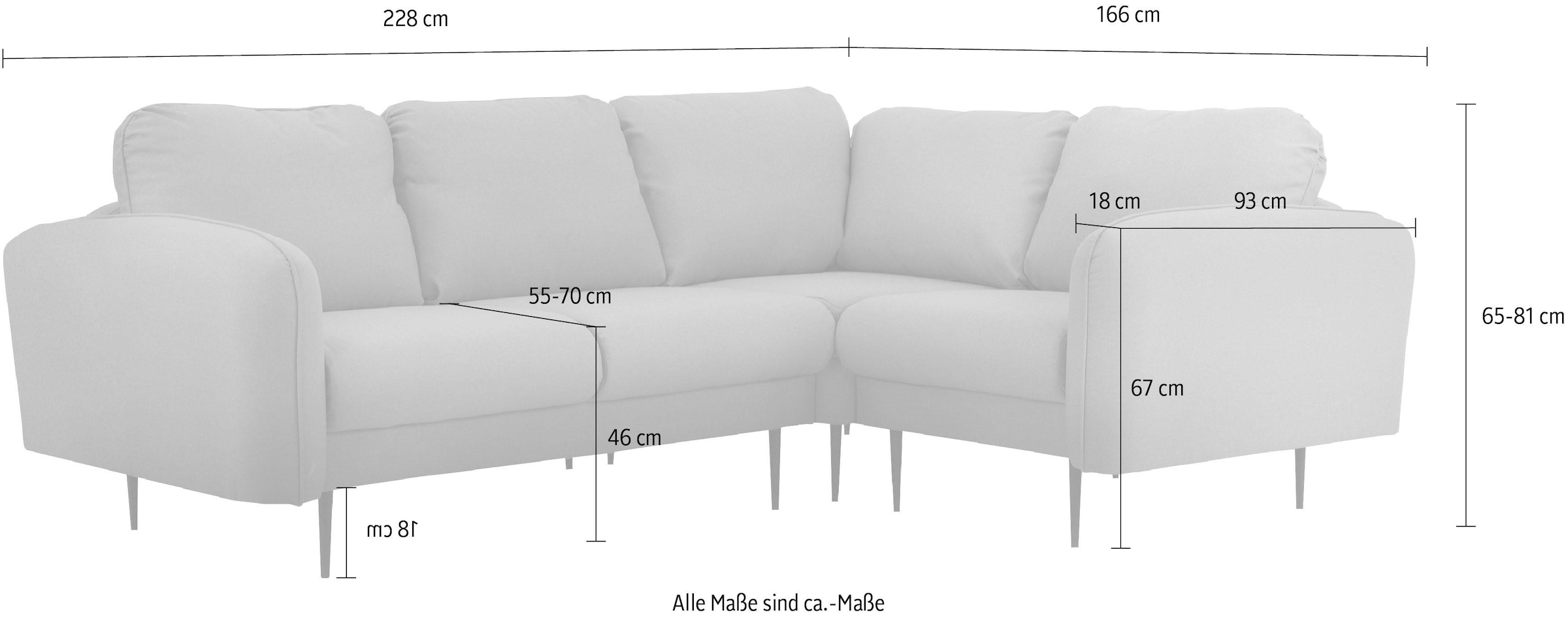 Leonique Ecksofa »Skidi L-Form« mit losen Rückenkissen und Keder oben auf der Armlehne