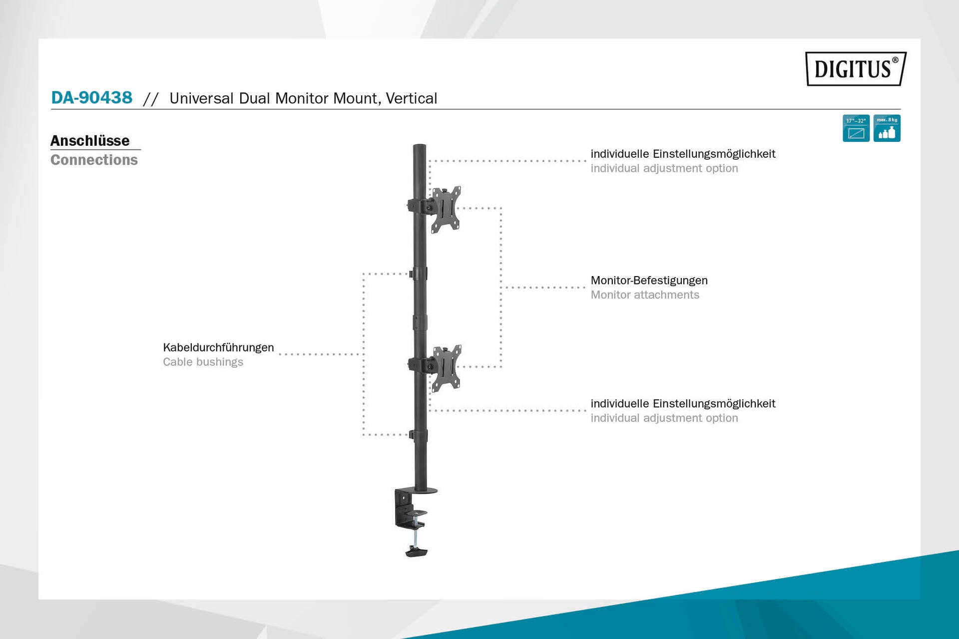 Digitus Monitor-Halterung »Universal Dual Monitorhalter, Vertikal«