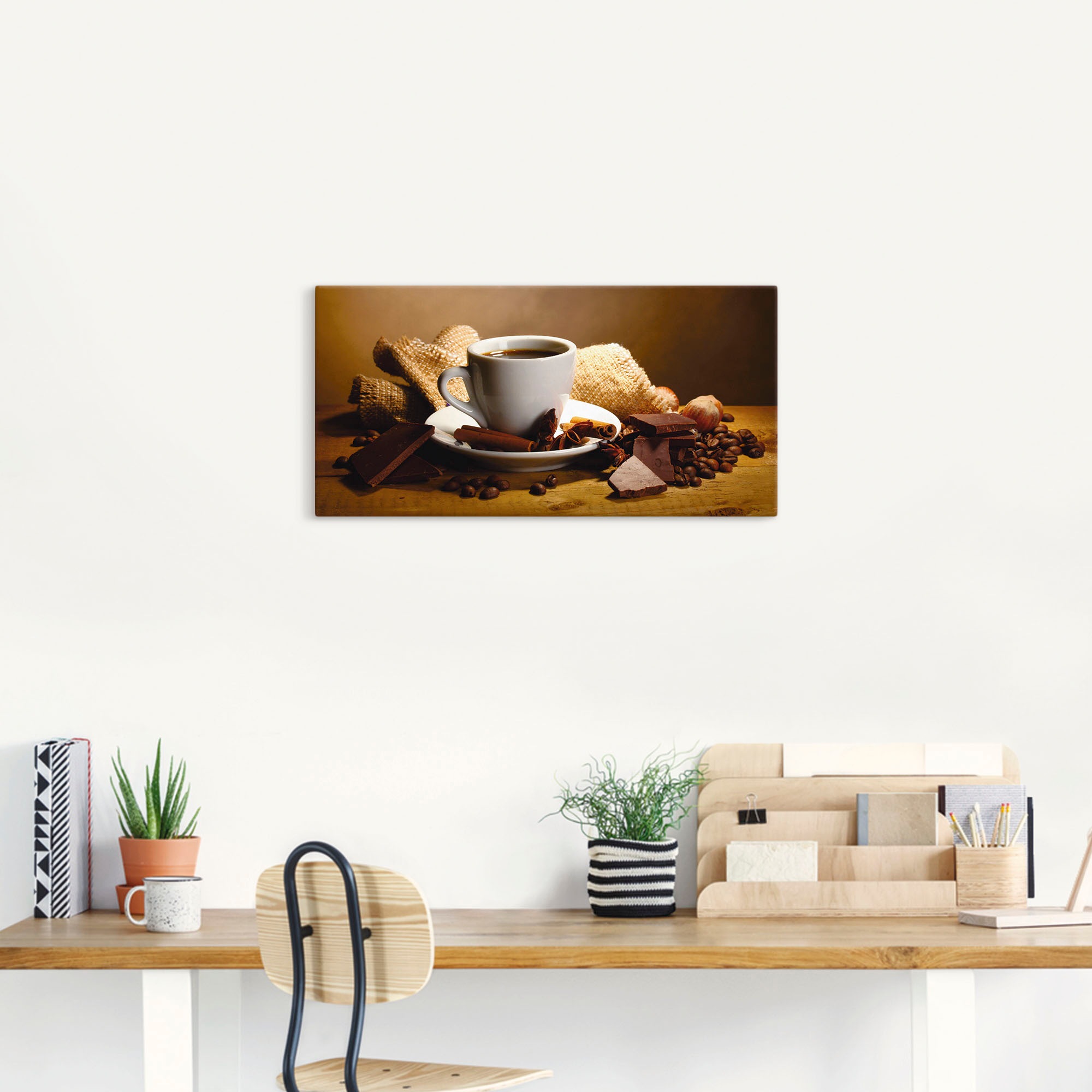 Artland Wandbild »Kaffeetasse Zimtstange Nüsse Schokolade«, Getränke, (1 St.), als Leinwandbild, Poster, Wandaufkleber in verschied. Größen