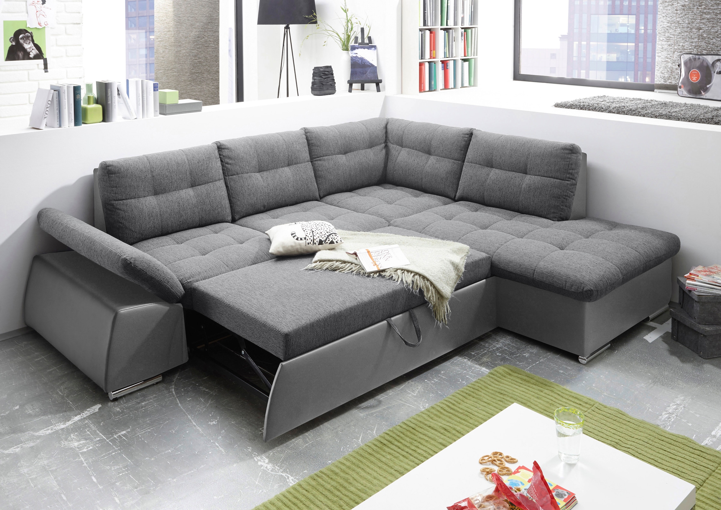 ED EXCITING DESIGN Ecksofa »Jakarta L-Form«, mit Bettfunktion, Kopfstützen, Nierenkissen etc.