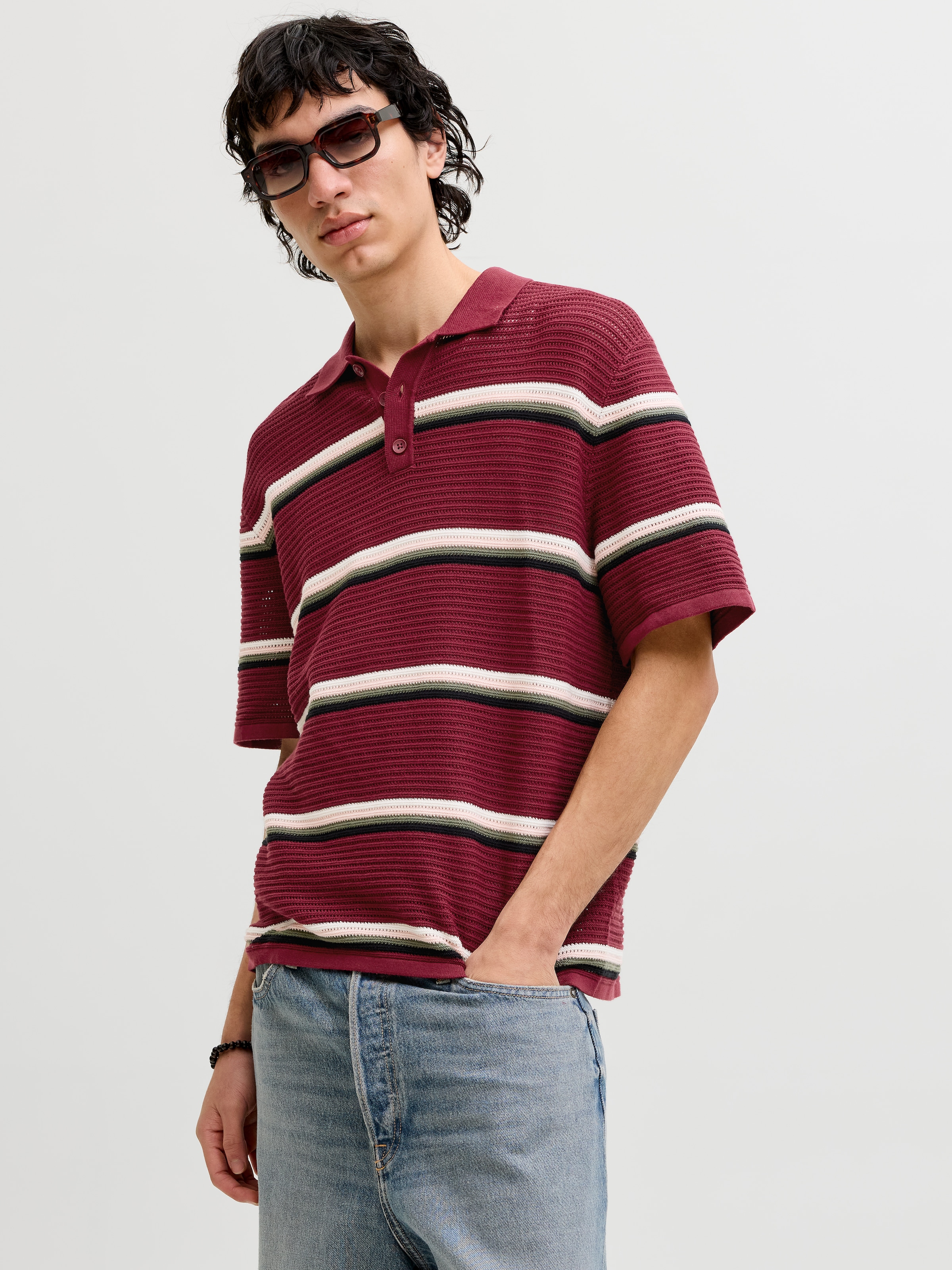 Jack & Jones Polokragenpullover »JORMAINE KNIT STRIPE POLO SN« Baumwolle, relaxed fit