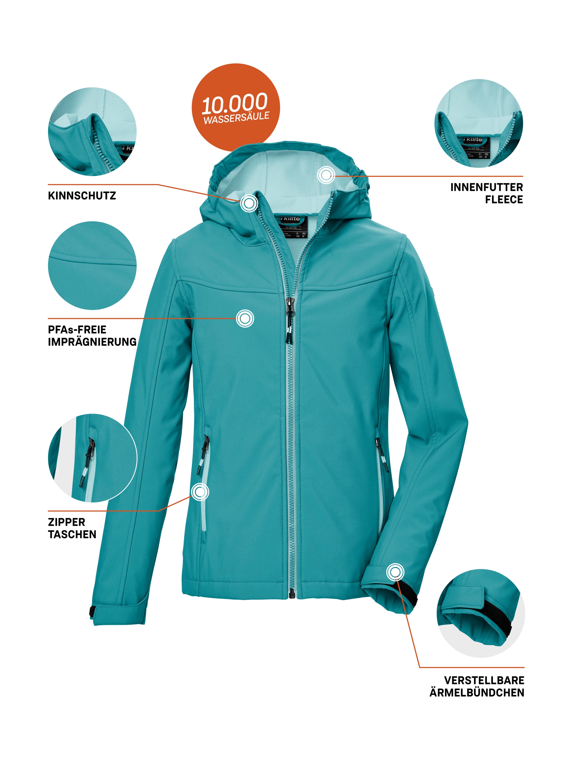 Killtec Softshelljacke »KOW 349 GRLS SFTSHLL JCKT« Wasserdichte Mädchen-Softshelljacke mit Kapuze, atmungsaktiv, warm