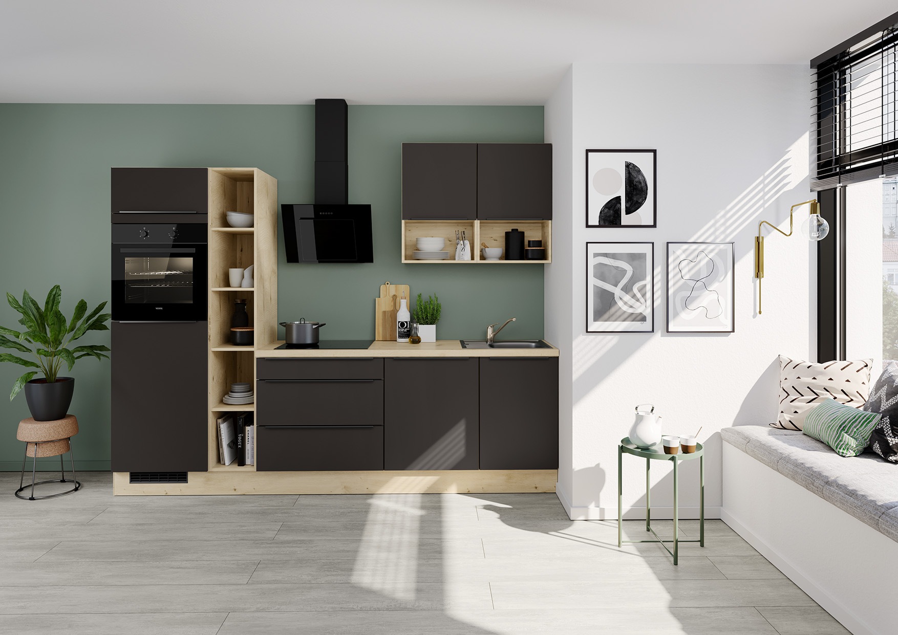 IMPULS KÜCHEN Küche »"Madrid", Ausrichtung wählbar, Schubkästen mit Soft-Close,« vormontiert, wahlweise mit E-Geräten, mit Vollauszug, Breite 280 cm