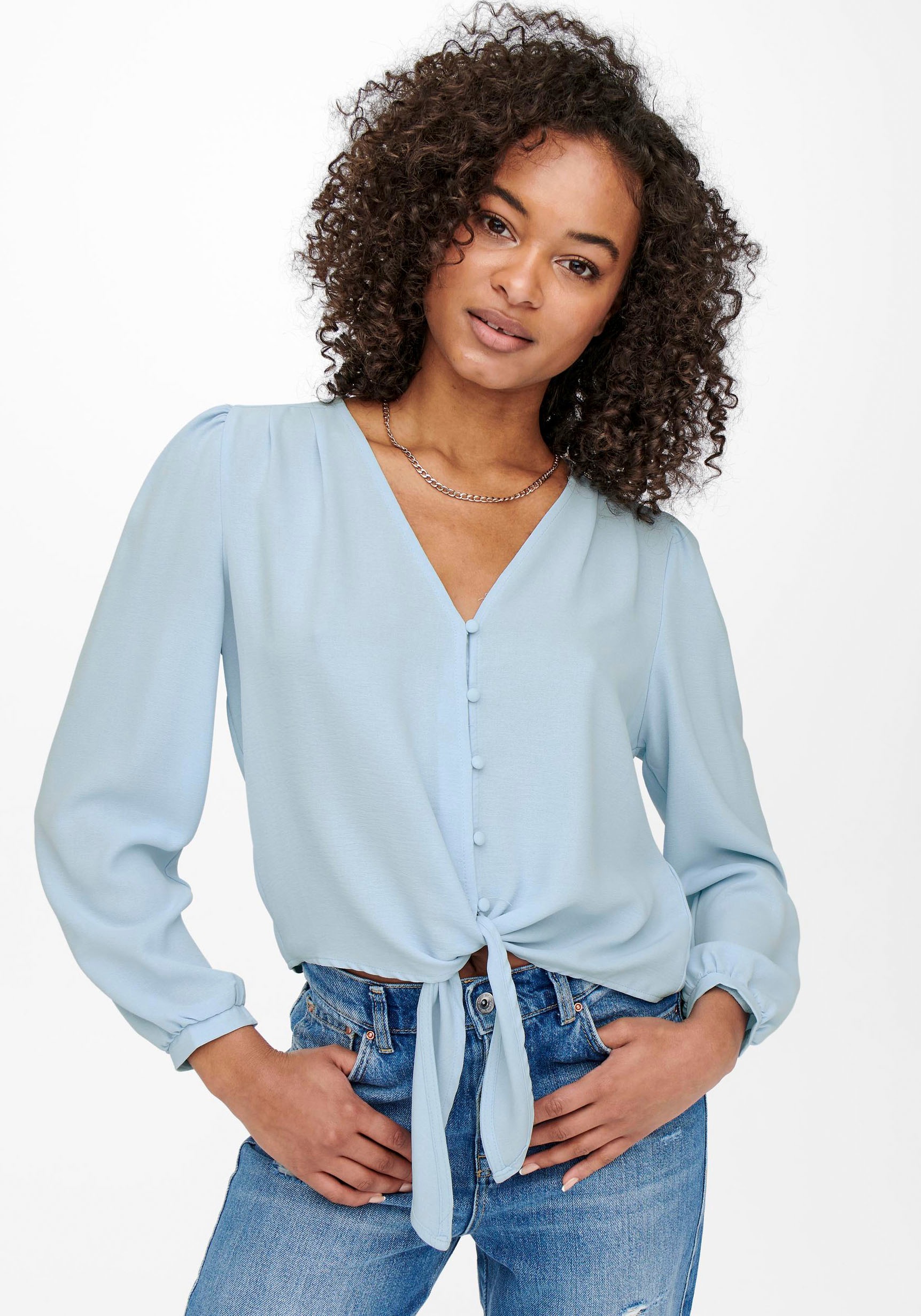 Only Langarmbluse »ONLMETTE L/S BUTTON KNOT TOP«