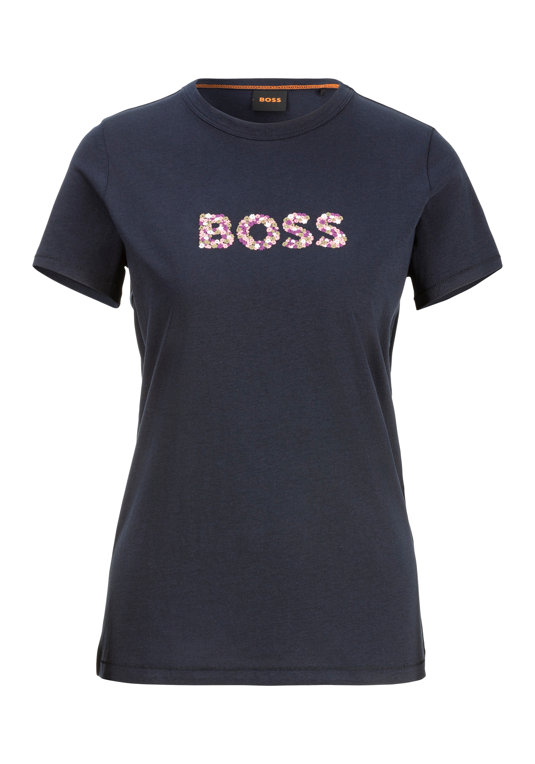 BOSS ORANGE T-Shirt »C_Elogo_print6«, mit BOSS Logoschriftzug mit Mille Fleur Print