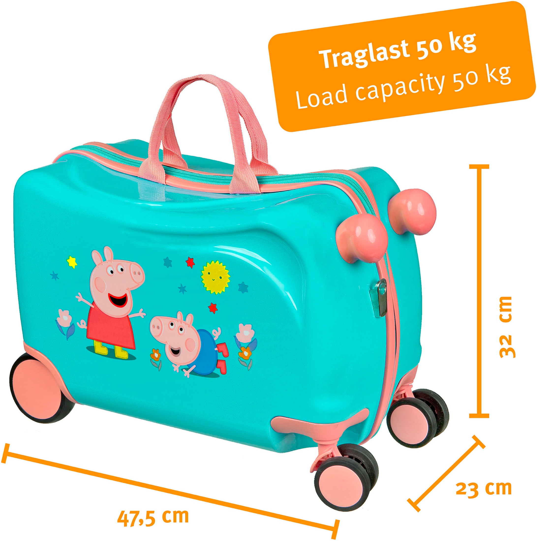 UNDERCOVER Kinderkoffer »Ride-on Trolley, Peppa Pig«, 4 Rollen, zum sitzen und ziehen