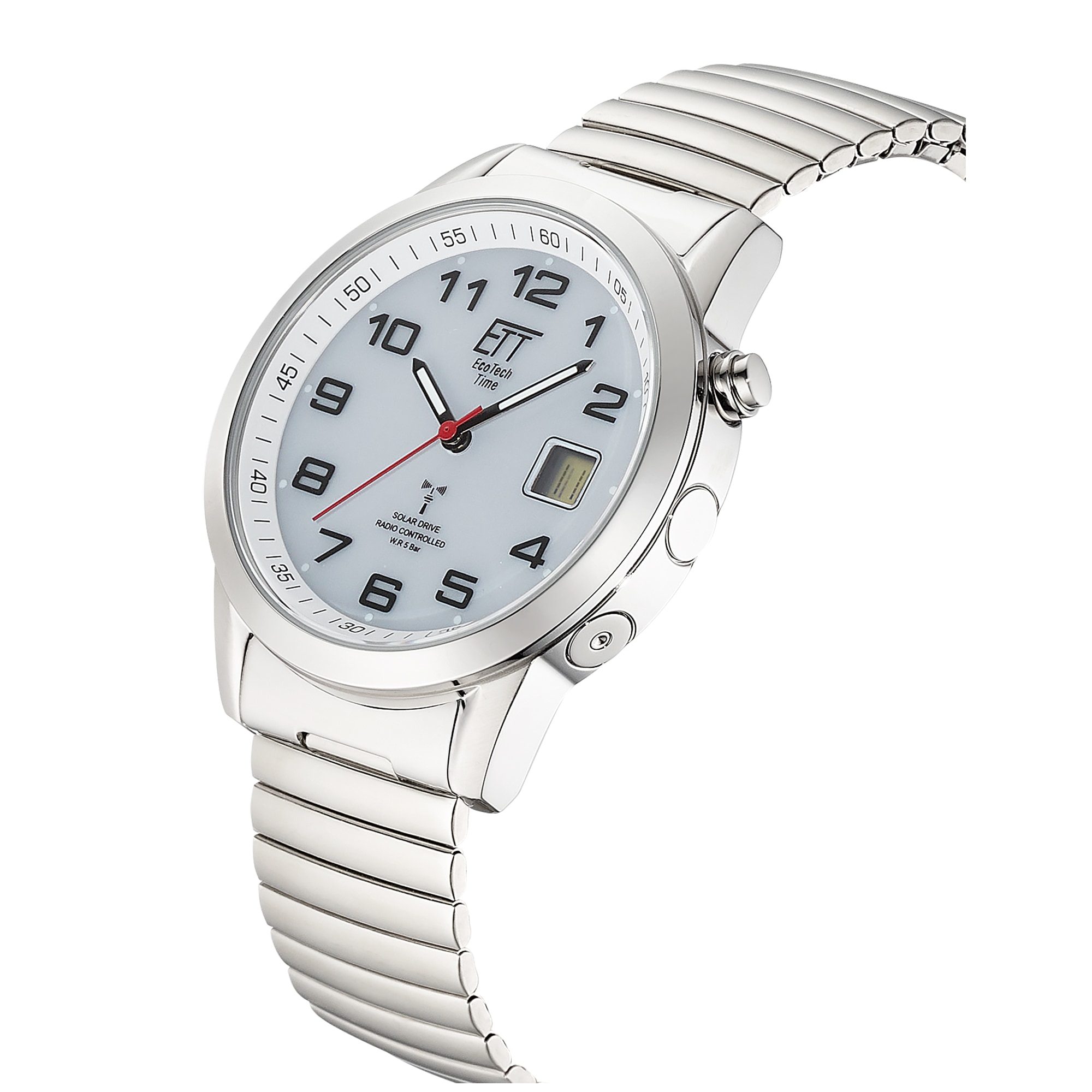 ETT Funkuhr »Gobi« Armbanduhr, Solar, Herrenuhr, Edelstahlarmband, analog, digital