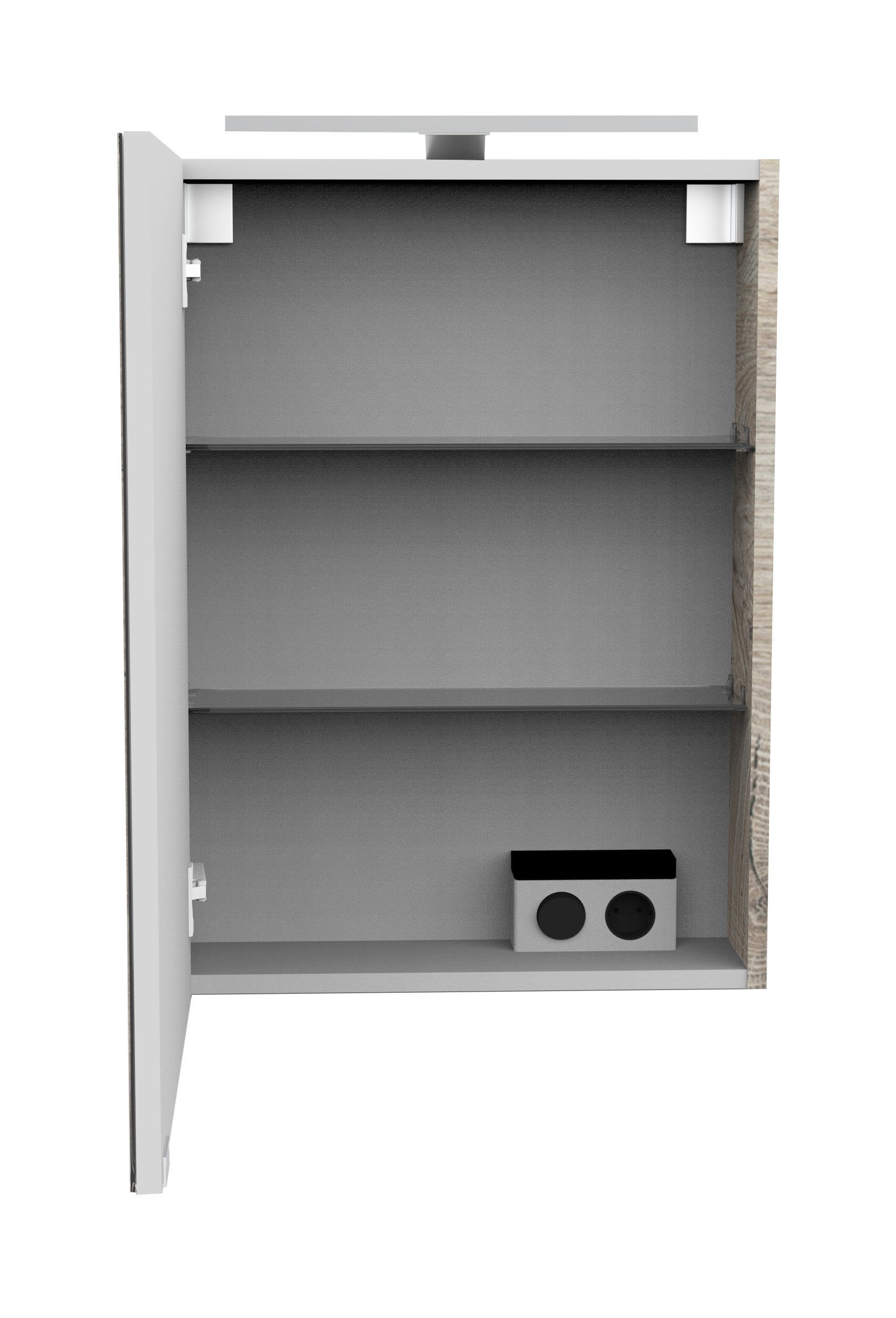 FACKELMANN Spiegelschrank »SBC«, (Spiegelschrank mit LED-Aufsatzleuchte), Aufsatzleuchte, Schalter und Steckdose, Breite 50cm, Anschlag links