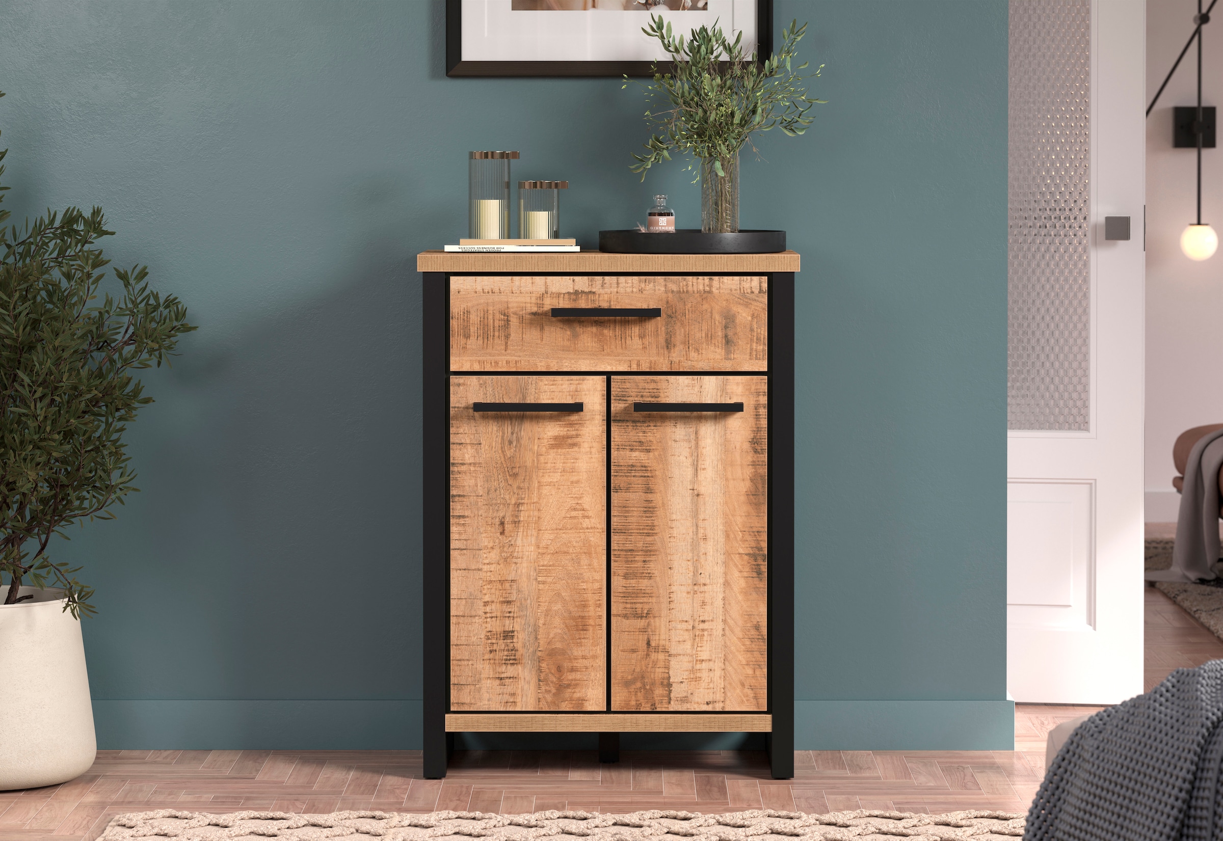 Home affaire Kommode »Elda« 1 Stk. tlg. Kommode mit 2 Türen, 1 Schublade mit Vollauszug – (B/T/H) 73/39/100 cm