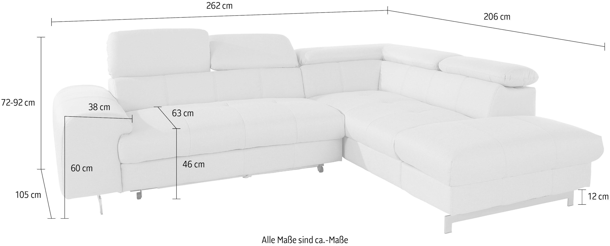COTTA Ecksofa »Chef L-Form«, mit Kopfteilverstellung, wahlweise mit Bettfunktion