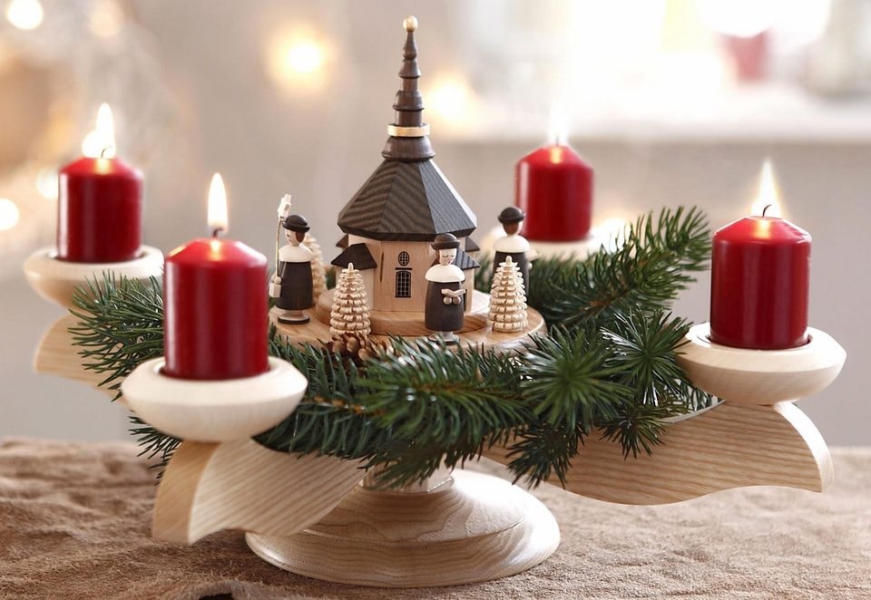 30 Teelichter, 4 Adventskranz Home cm Kunstschnee Kerzenhalter »Weihnachtsdeko OTTO Ø aus mit Echtholz, für Glitter«, und Shop affaire Online im