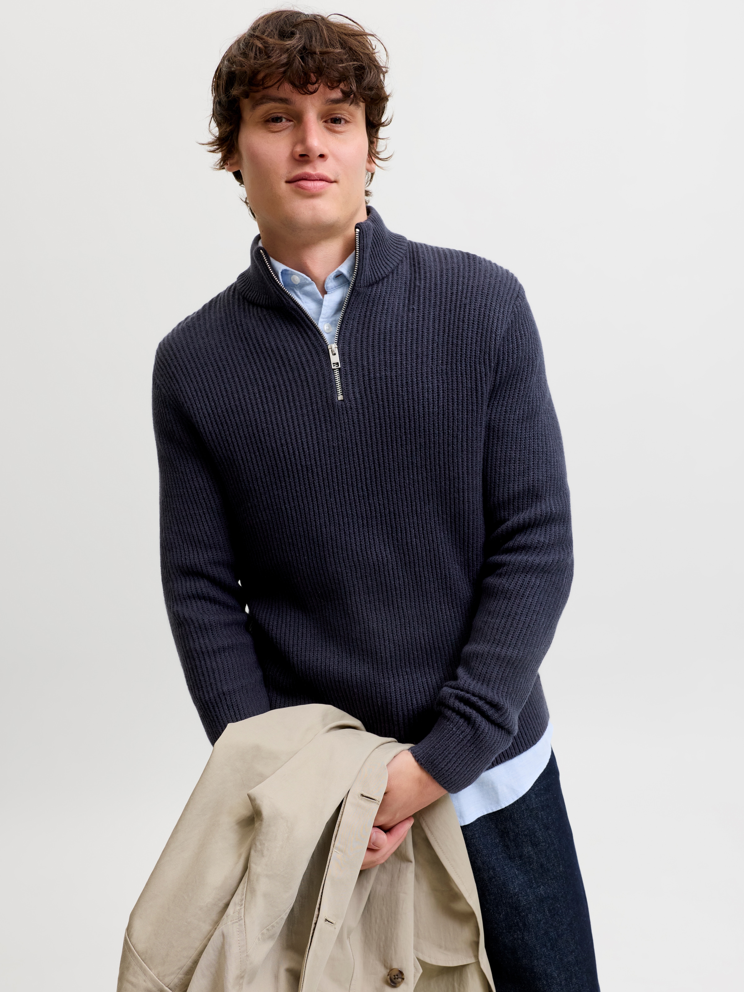 Jack & Jones Troyer »JJPANNEL KNIT HALF ZIP AW26« Materialmix, regular fit