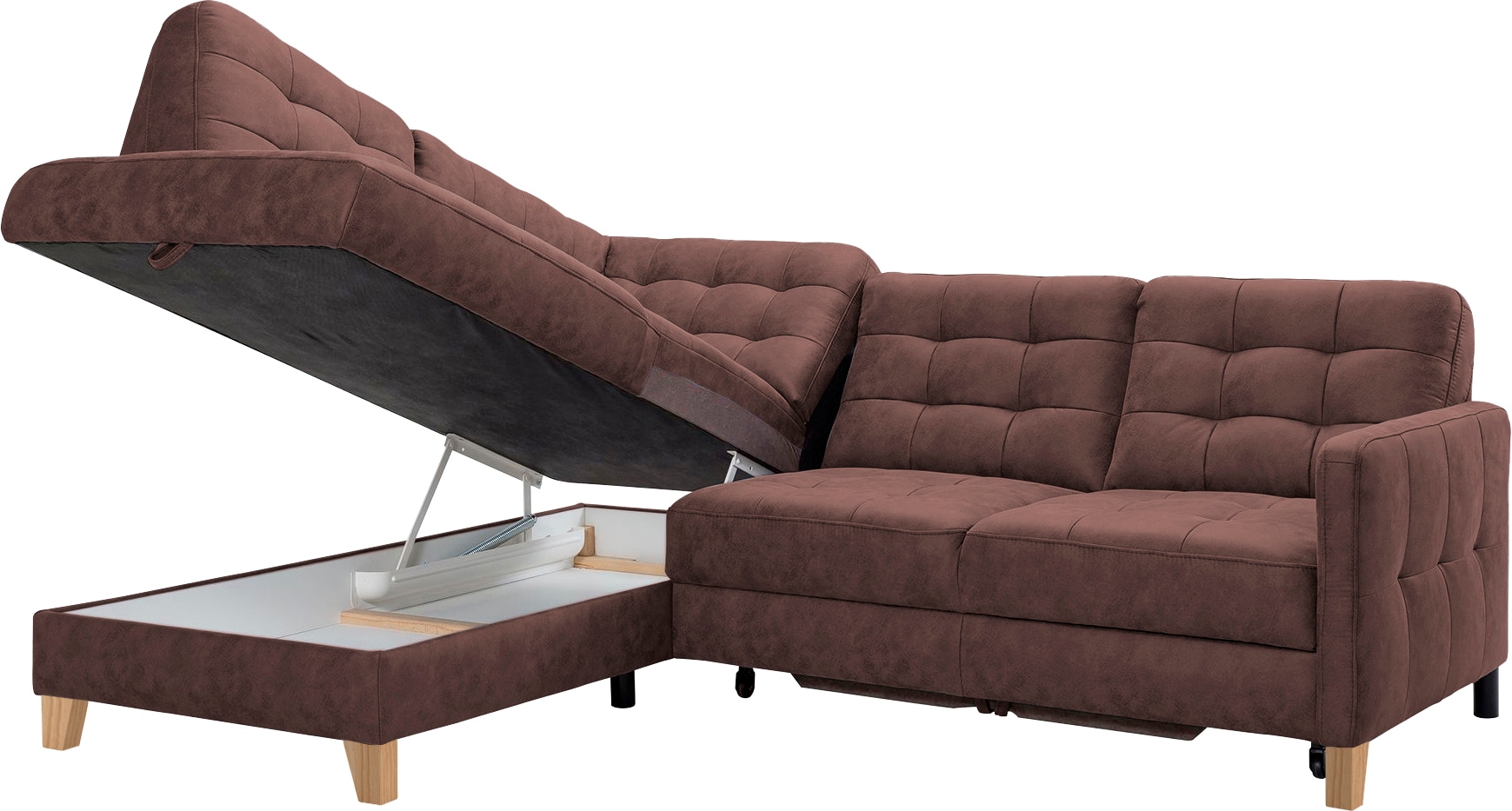 exxpo - sofa fashion Ecksofa »Elio, kompakt und komfortabel, bequem, zeitloses Design, L-Form«, wahlweise mit Bettfunktion und Bettkasten