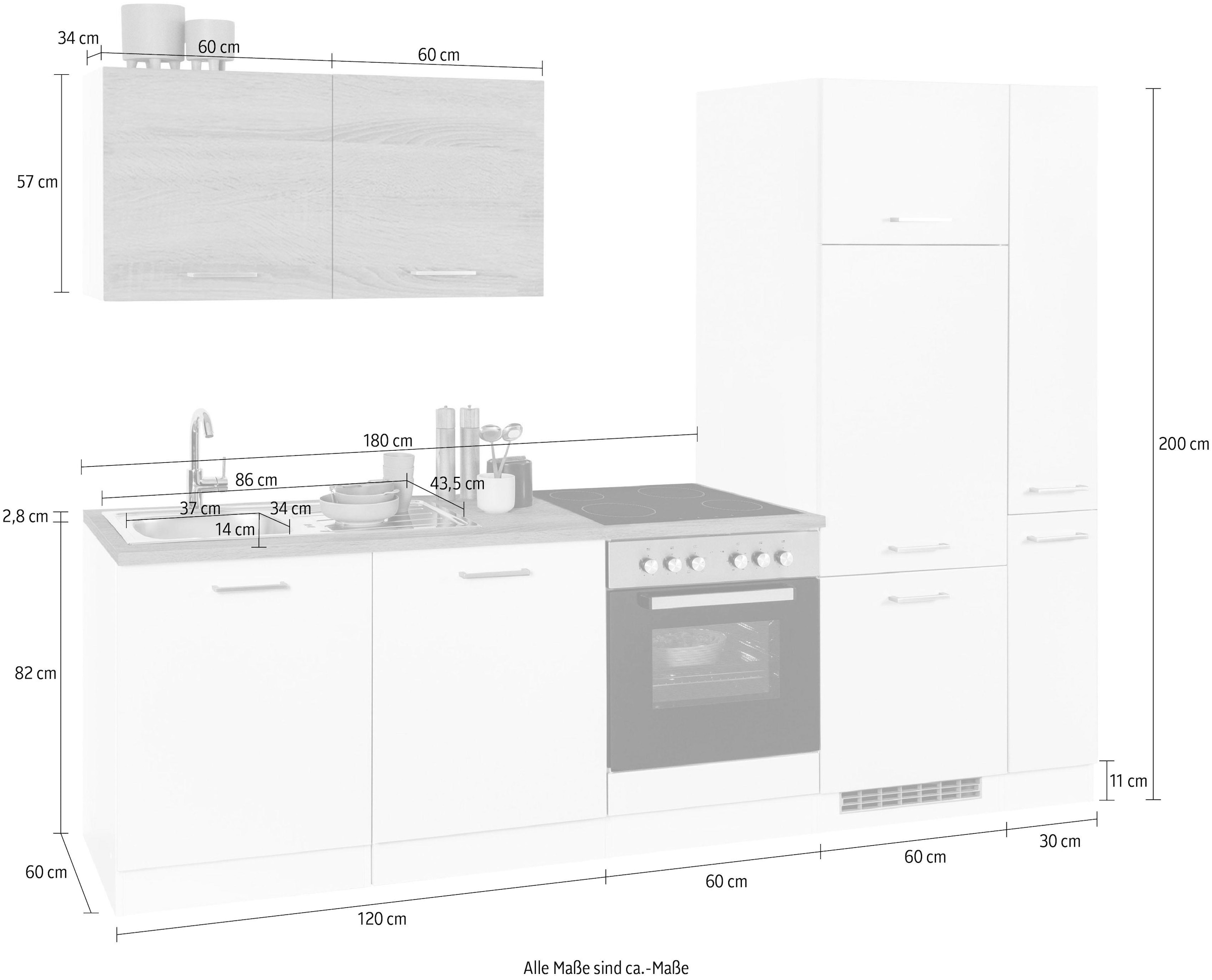 KOCHSTATION Küchenzeile »KS-Visby«, ohne E-Geräte, Breite 270 cm für Kühlschrank