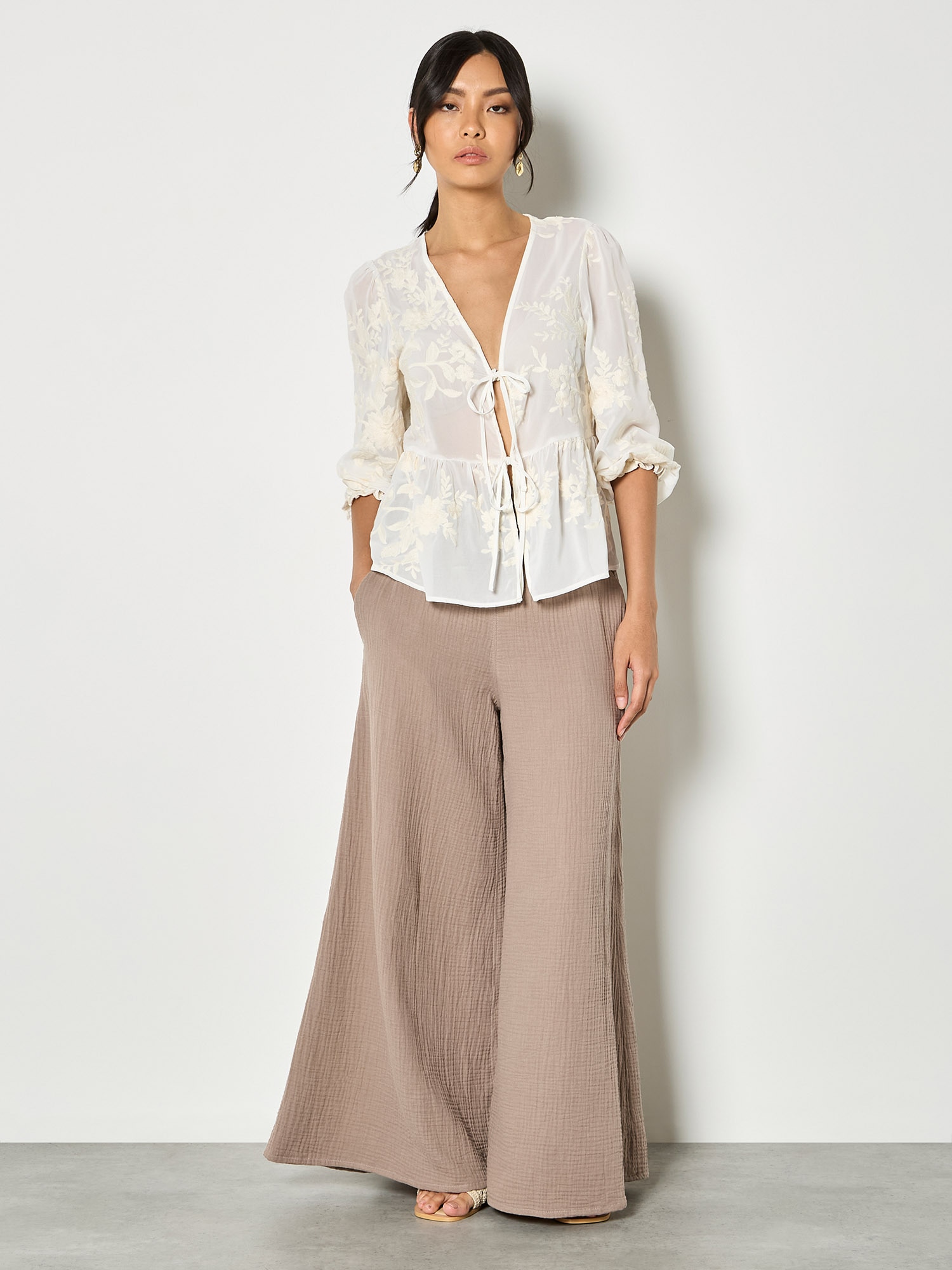 Apricot Chiffonbluse »Besticktes Chiffon-Oberteil mit Blumenmuster« mit Stickerei