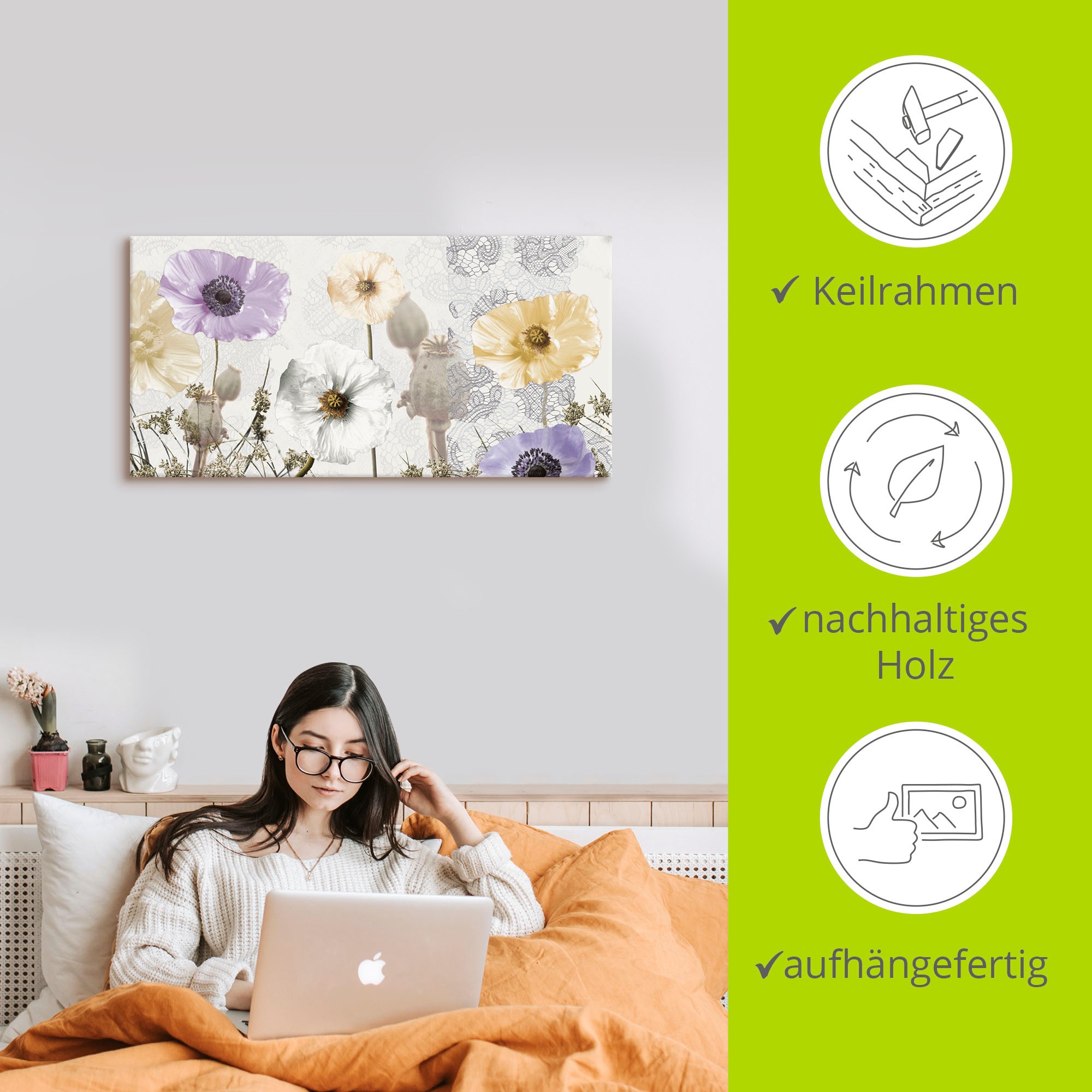 Artland Wandbild »Glänzende Mohnblumen«, Blumen, (1 St.), als Alubild, Outdoorbild, Leinwandbild, Wandaufkleber, versch. Größen