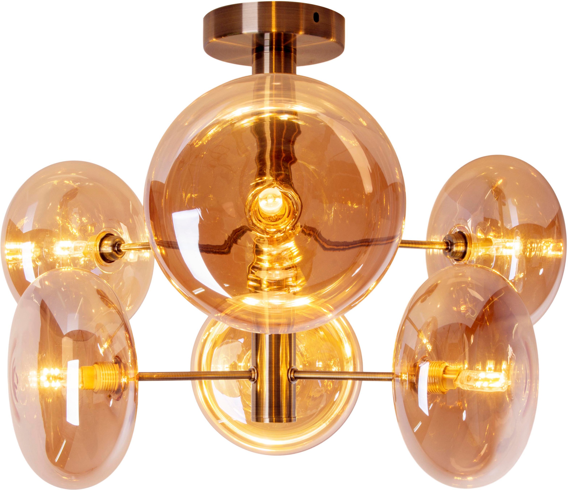näve Deckenleuchten »Orion«, 6 flammig, Leuchtmittel G9 | ohne Leuchtmittel, Glasschirme, 6flg. G9, exkl. Leuchtmittel, messing-matt, D: 53cm