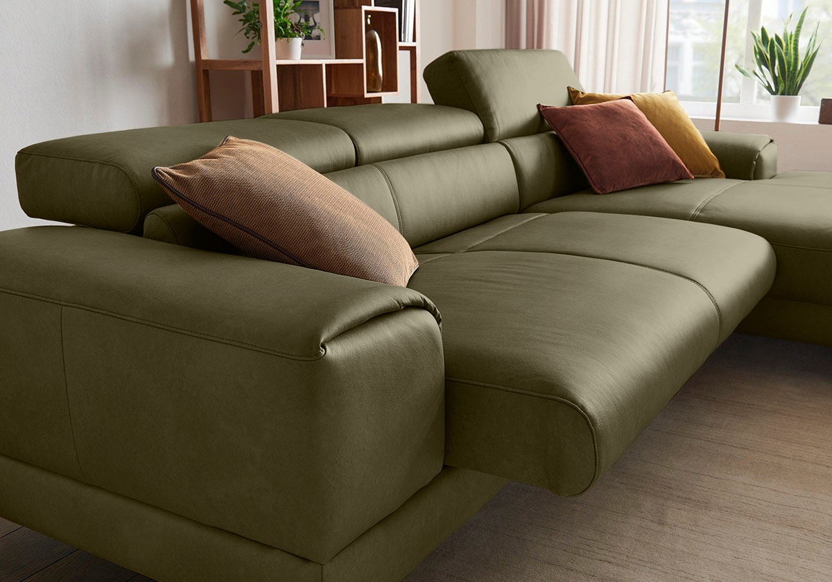 W.SCHILLIG Ecksofa »piedroo, Designsofa mit tollem Sitzkomfort, elegant und bequem, L-Form«, Kopfteilverstellung, wahlweise mit Sitztiefenverstellung, Breite 303cm