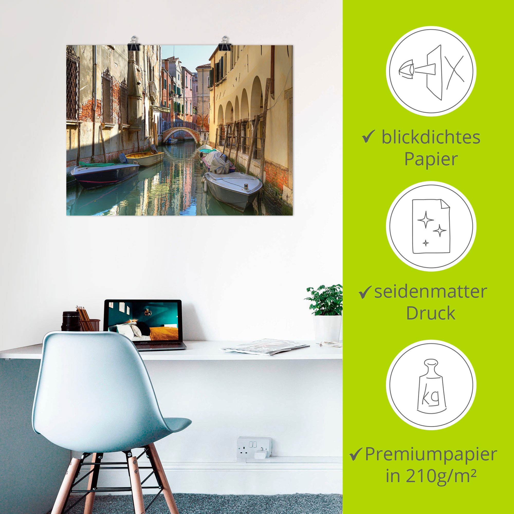 Artland Wandbild »Boote auf Kanal in Venedig«, Italien, (1 St.), als Alubild, Outdoorbild, Leinwandbild, Poster in verschied. Größen