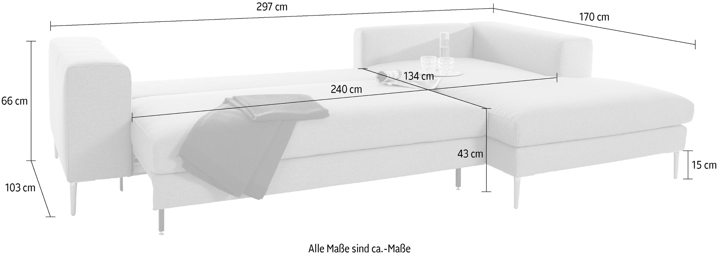 OTTO products Polsterecke »Finnja, softer, legerer Sitzkomfort, bequem, zeitloses Design, L-Form«, Mit Bettfunktion & Bettkasten