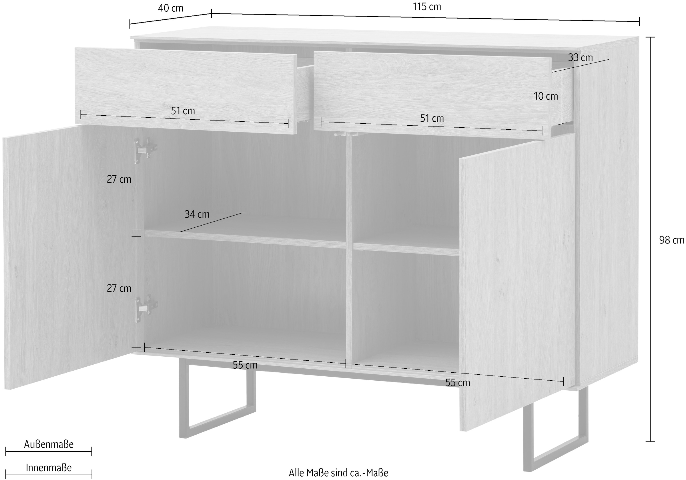 Home affaire Sideboard »Lund, moderner Schrank, Kommode mit Kufengestell«, ausreichend Stauraum, vielseitig einsetzbar, 115 cm breit