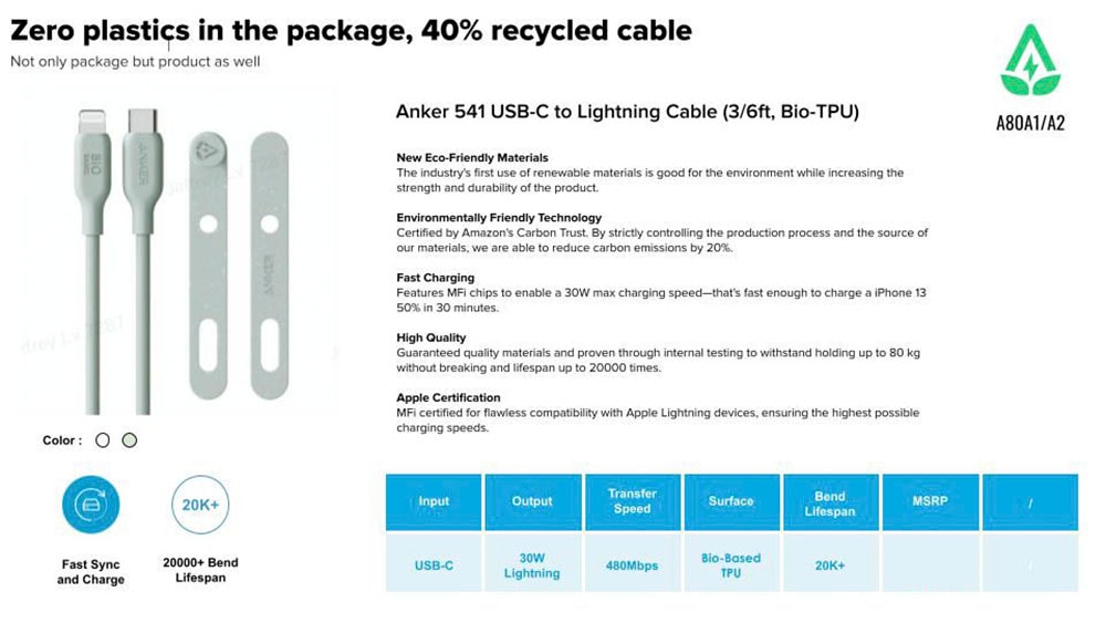 Smartphone-Kabel »541 USB-C-auf-Lightning-Kabel (biobasiert)«, Lightning, USB-C, 180 cm